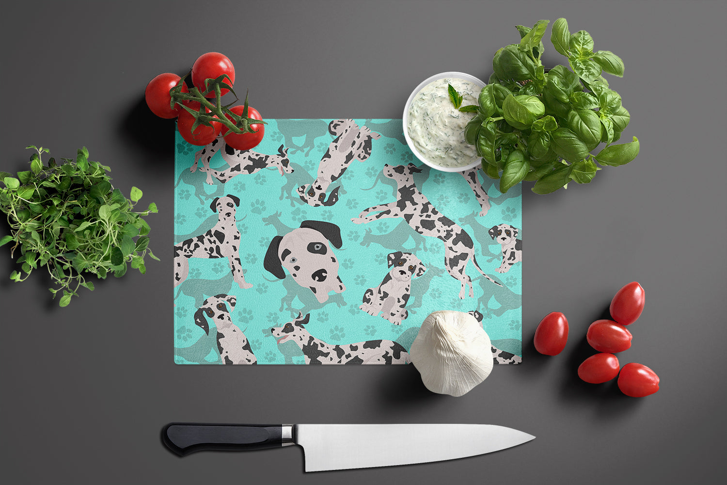 Harlequin Natural Ears Great Dane Glass Cutting Board Large - the-store.com