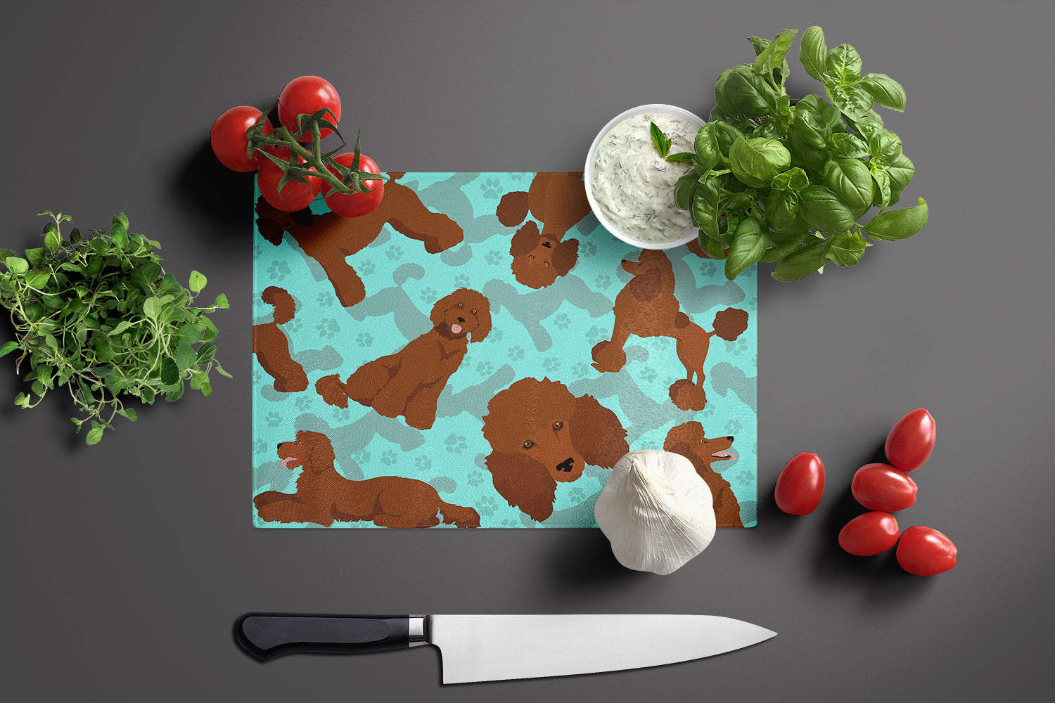 Chocolate Standard Poodle Glass Cutting Board Large - the-store.com