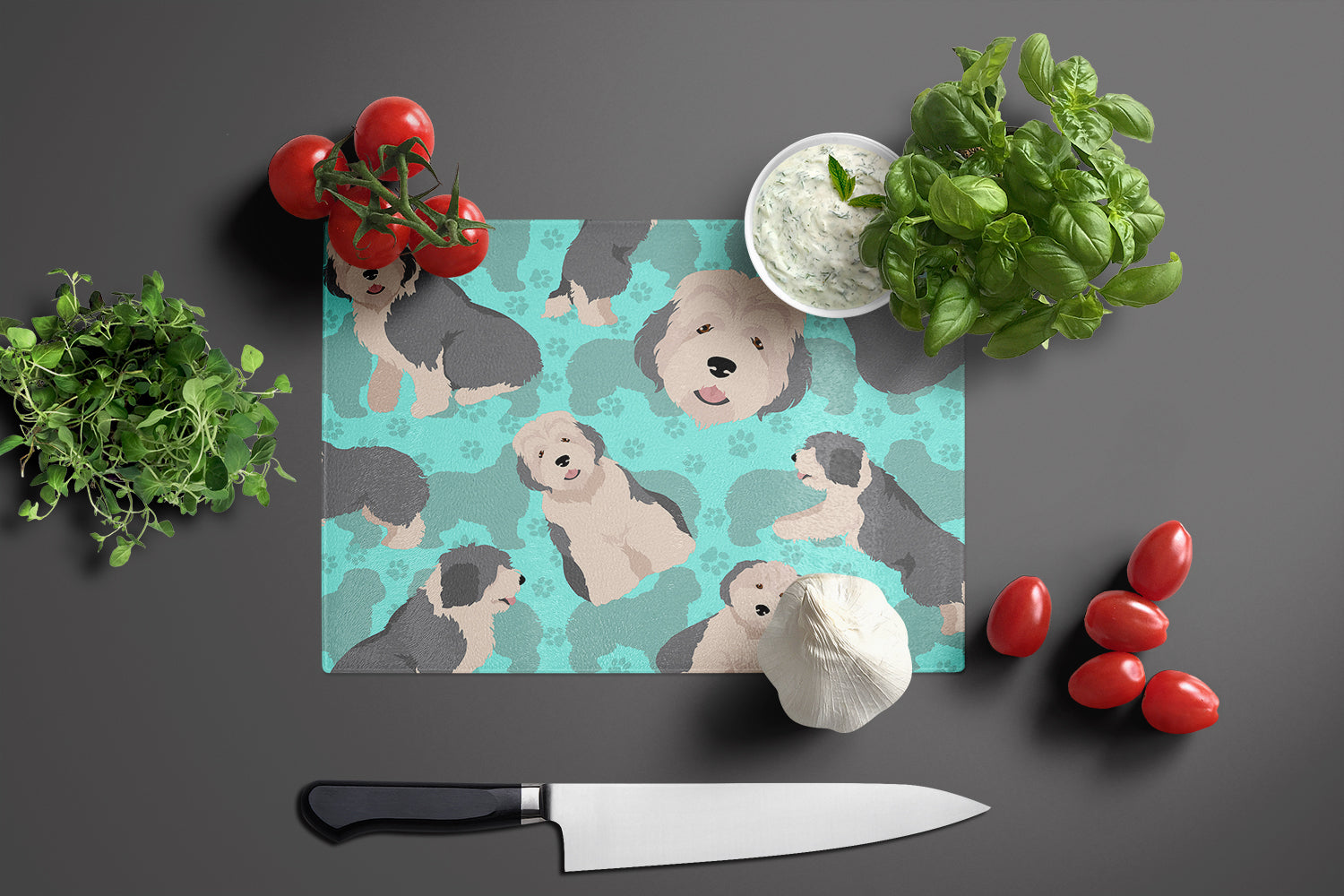 Old English Sheepdog Glass Cutting Board Large - the-store.com