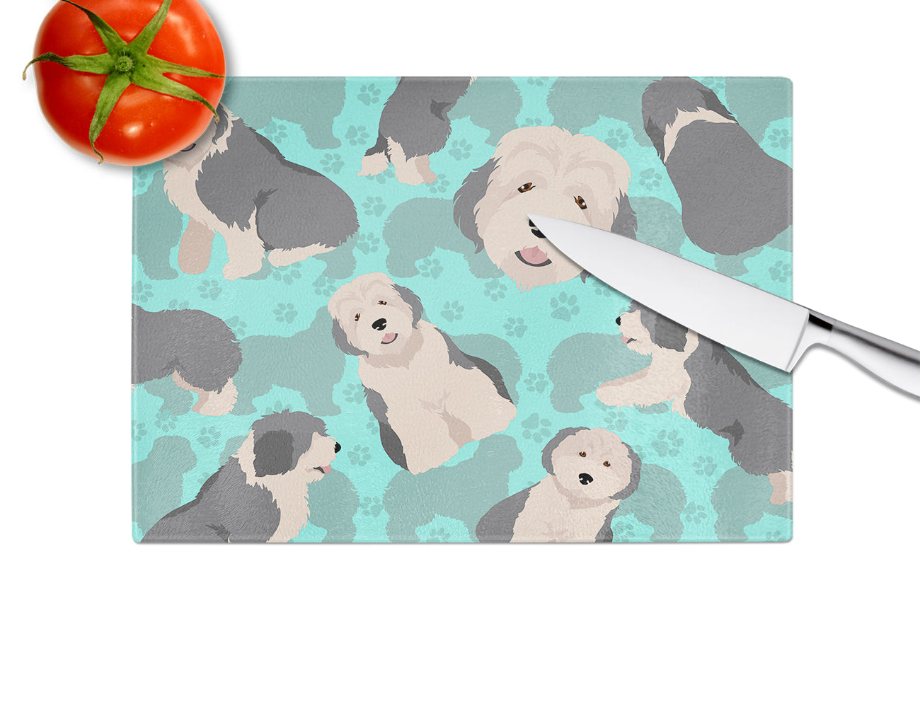 Old English Sheepdog Glass Cutting Board Large - the-store.com