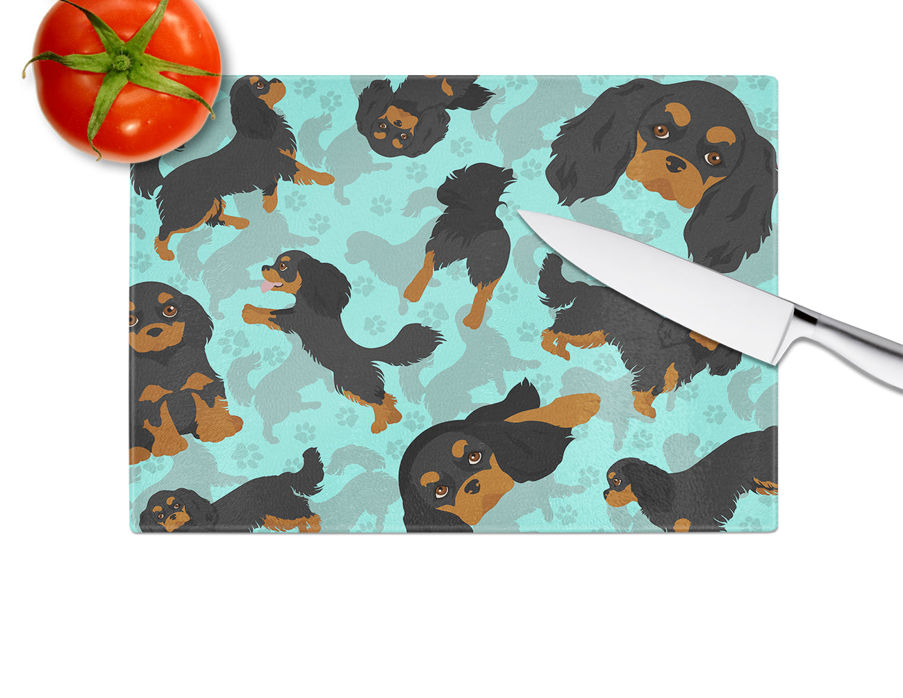 Black and Tan Cavalier King Charles Spaniel Glass Cutting Board Large - the-store.com