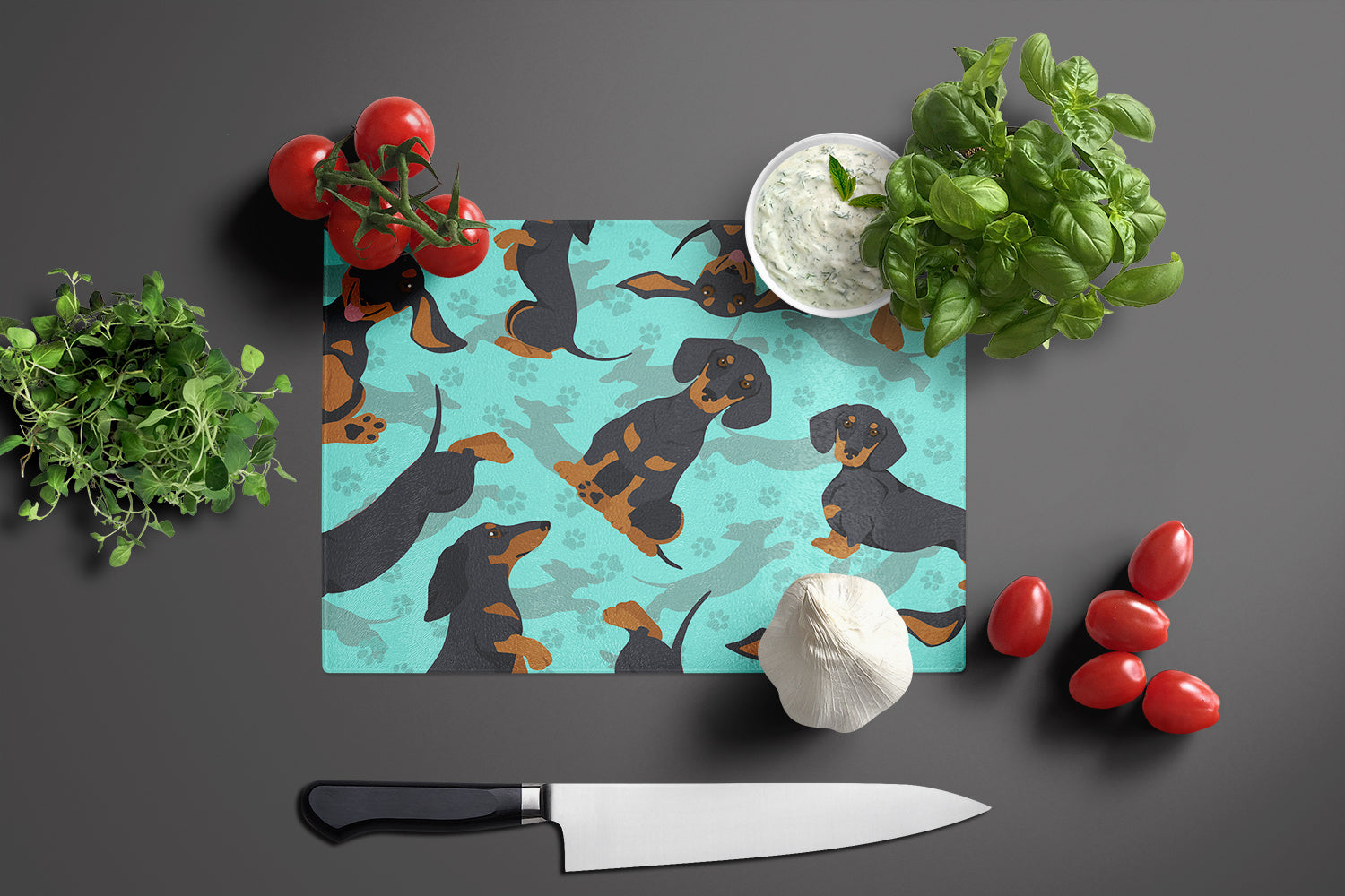 Black and Tan Dachshund Glass Cutting Board Large - the-store.com