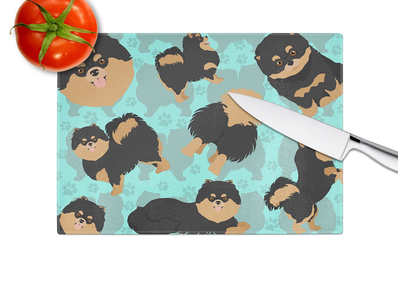 Black and Tan Pomeranian Glass Cutting Board Large - the-store.com