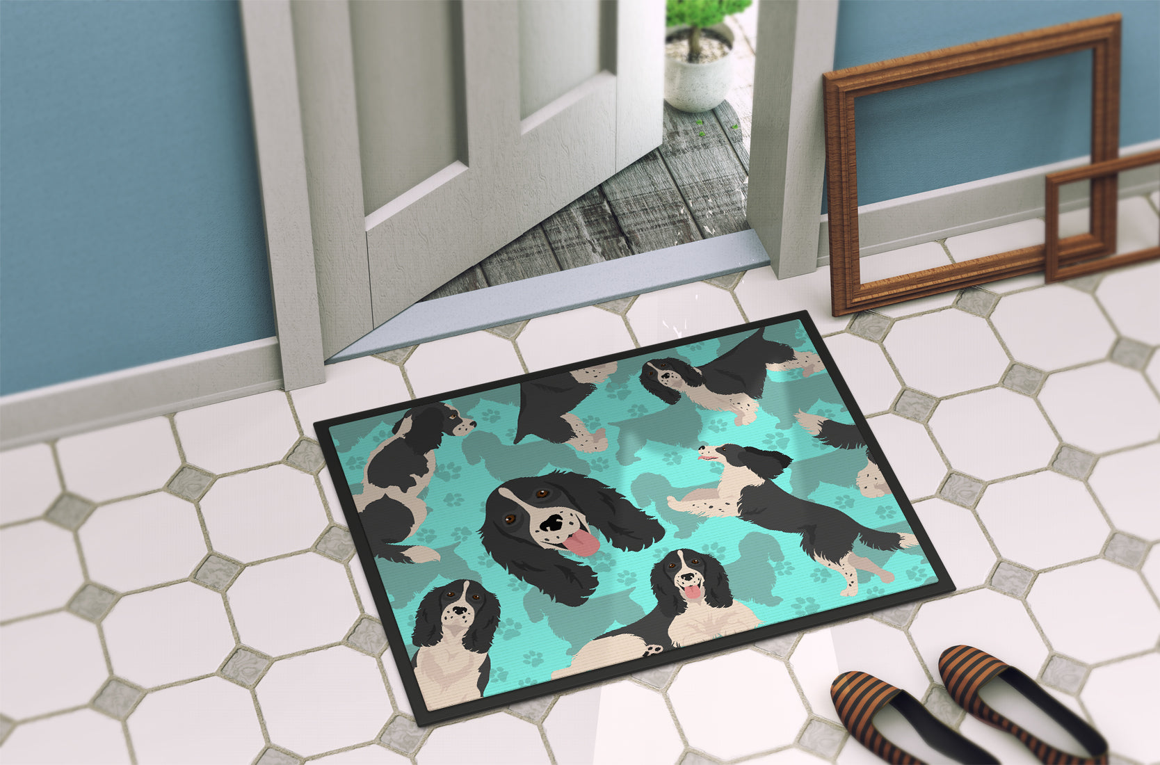 Black and White English Springer Spaniel Indoor or Outdoor Mat 24x36 - the-store.com