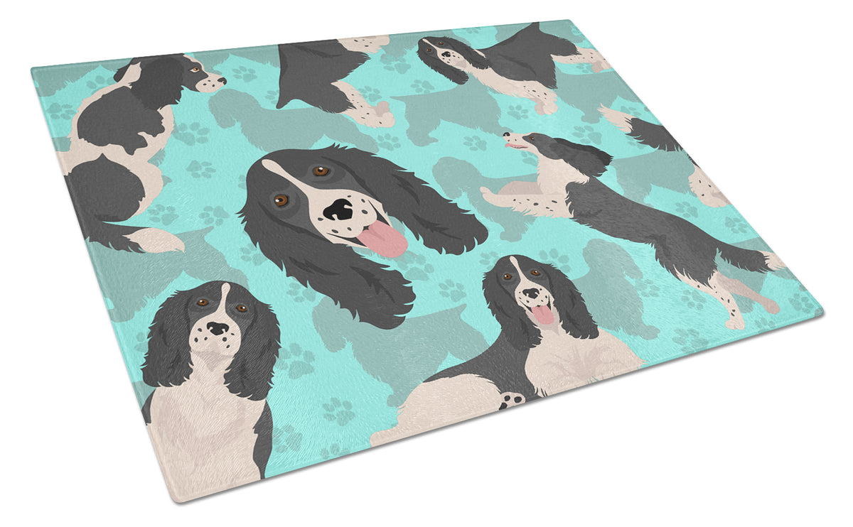 Buy this Black and White English Springer Spaniel Glass Cutting Board Large