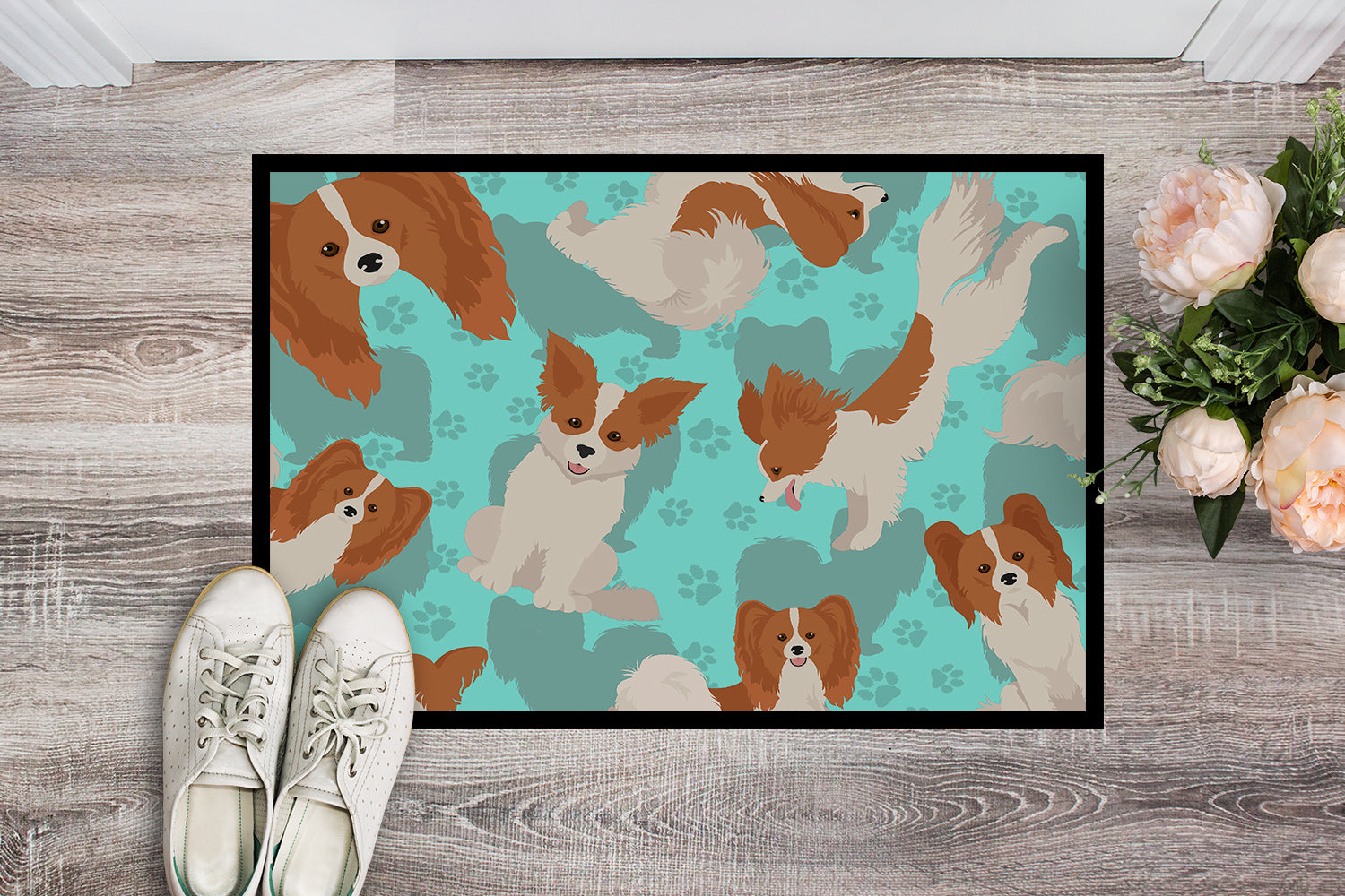 Red and White Papillon Indoor or Outdoor Mat 24x36 - the-store.com