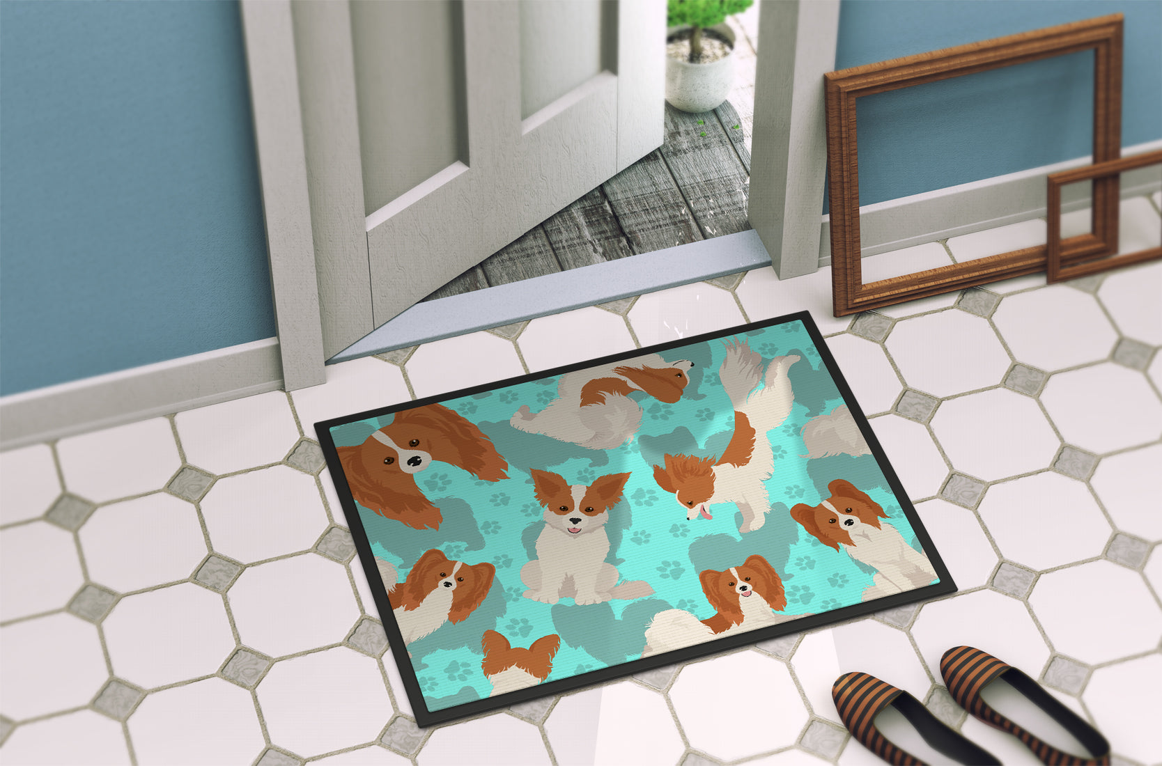 Red and White Papillon Indoor or Outdoor Mat 24x36 - the-store.com