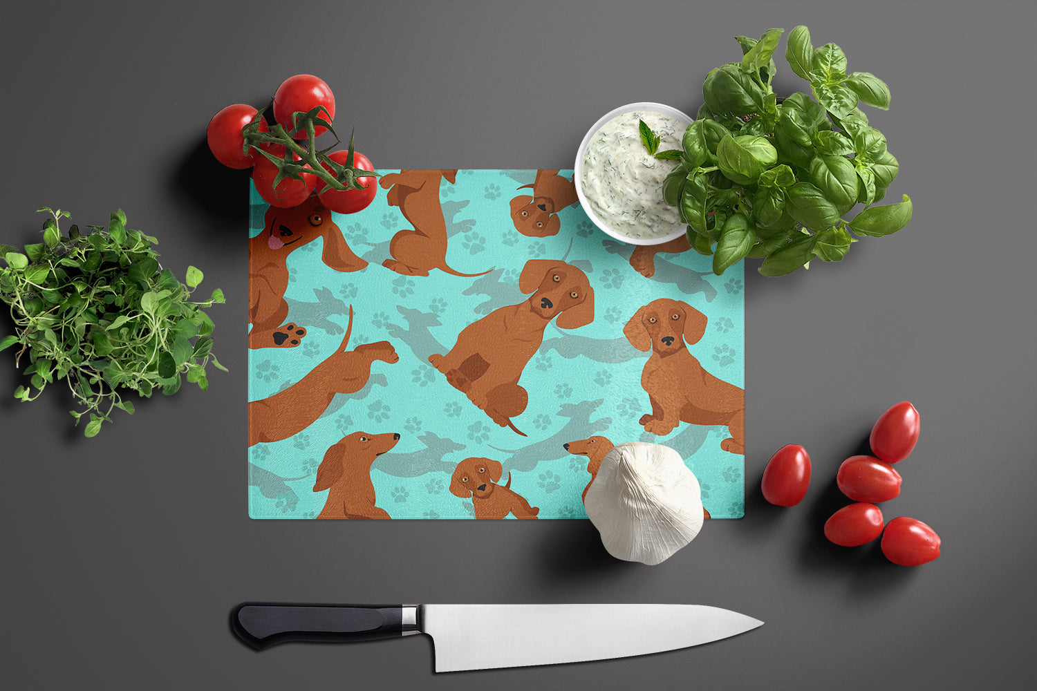 Red Dachshund Glass Cutting Board Large - the-store.com