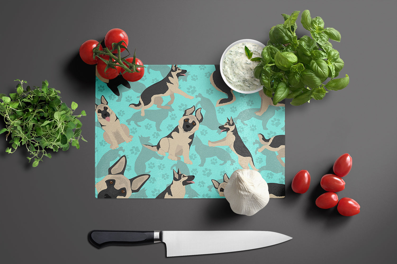 Black and Silver German Shepherd Glass Cutting Board Large - the-store.com