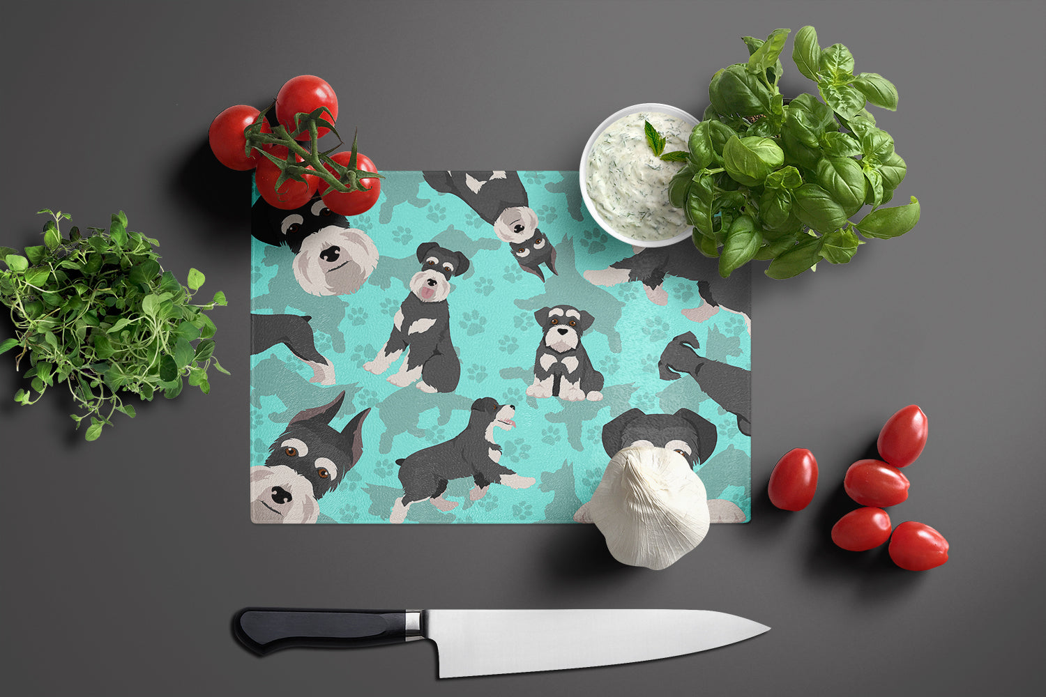 Black and Silver Schnauzer Glass Cutting Board Large - the-store.com
