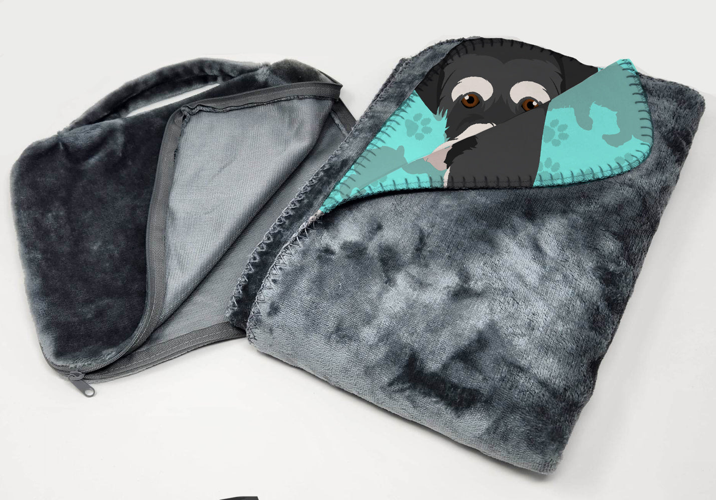 Black and Silver Schnauzer Soft Travel Blanket with Bag - the-store.com