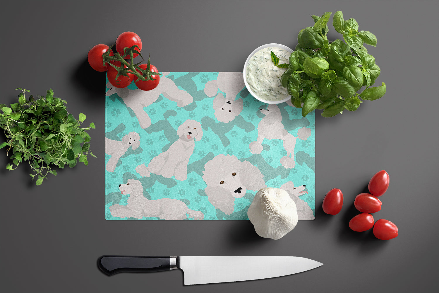 White Standard Poodle Glass Cutting Board Large - the-store.com