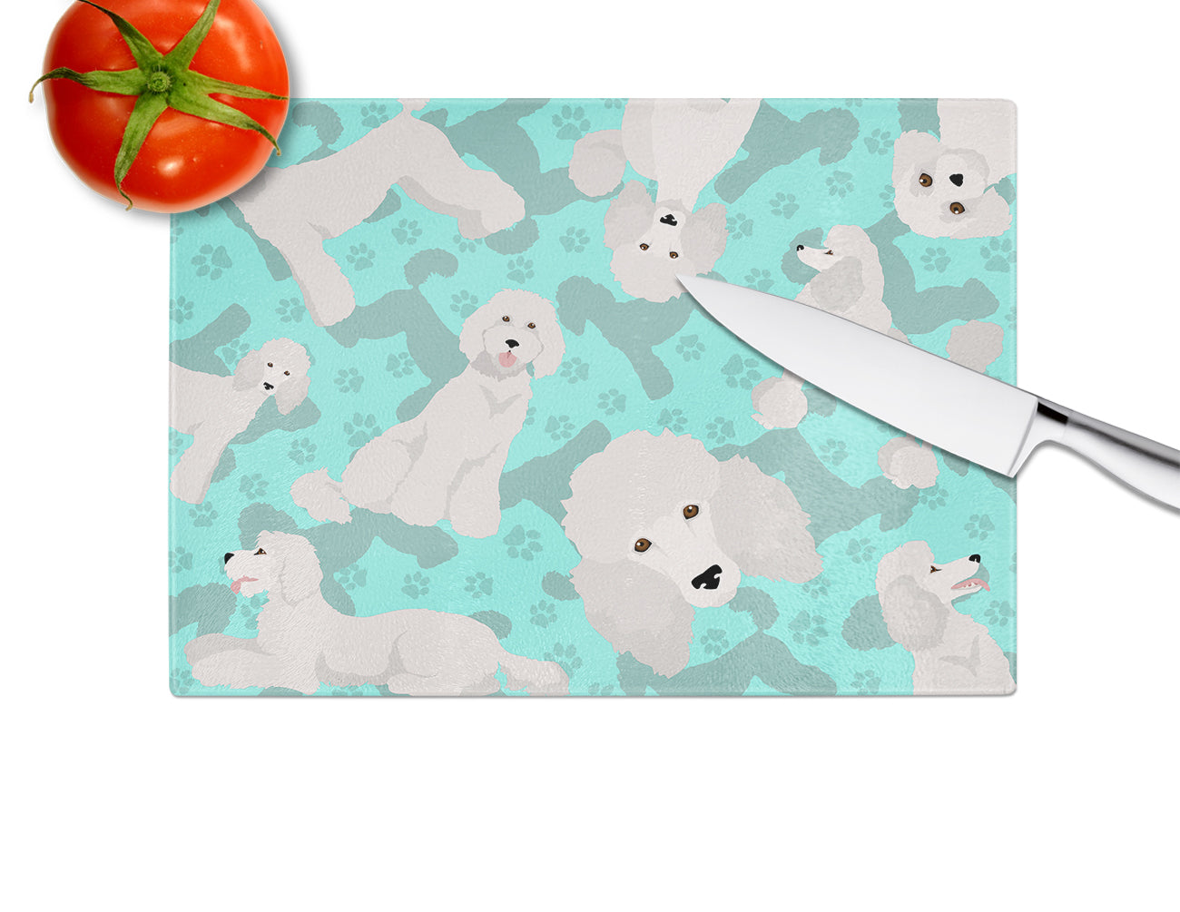 White Standard Poodle Glass Cutting Board Large - the-store.com