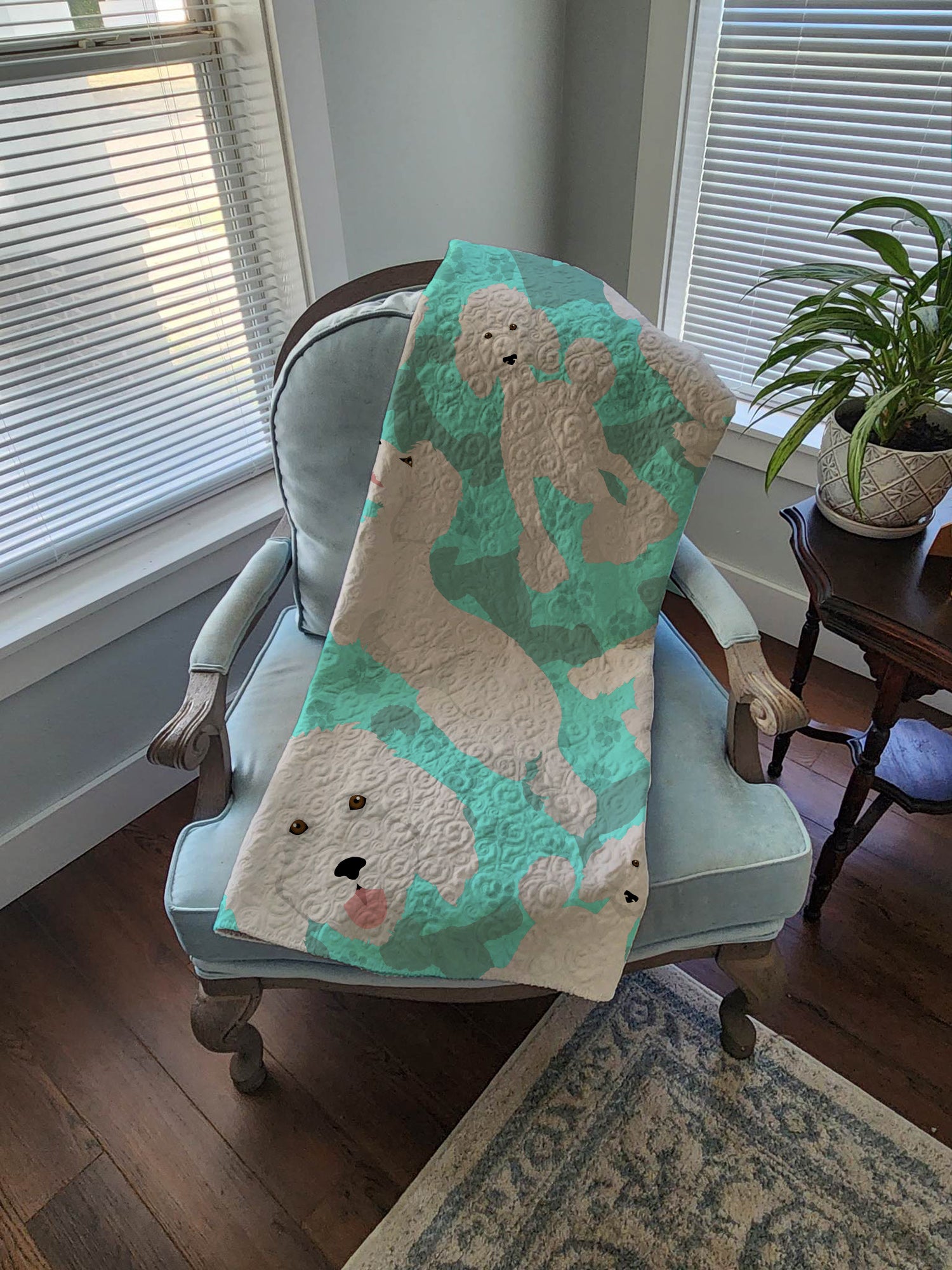 White Standard Poodle Quilted Blanket 50x60 - the-store.com