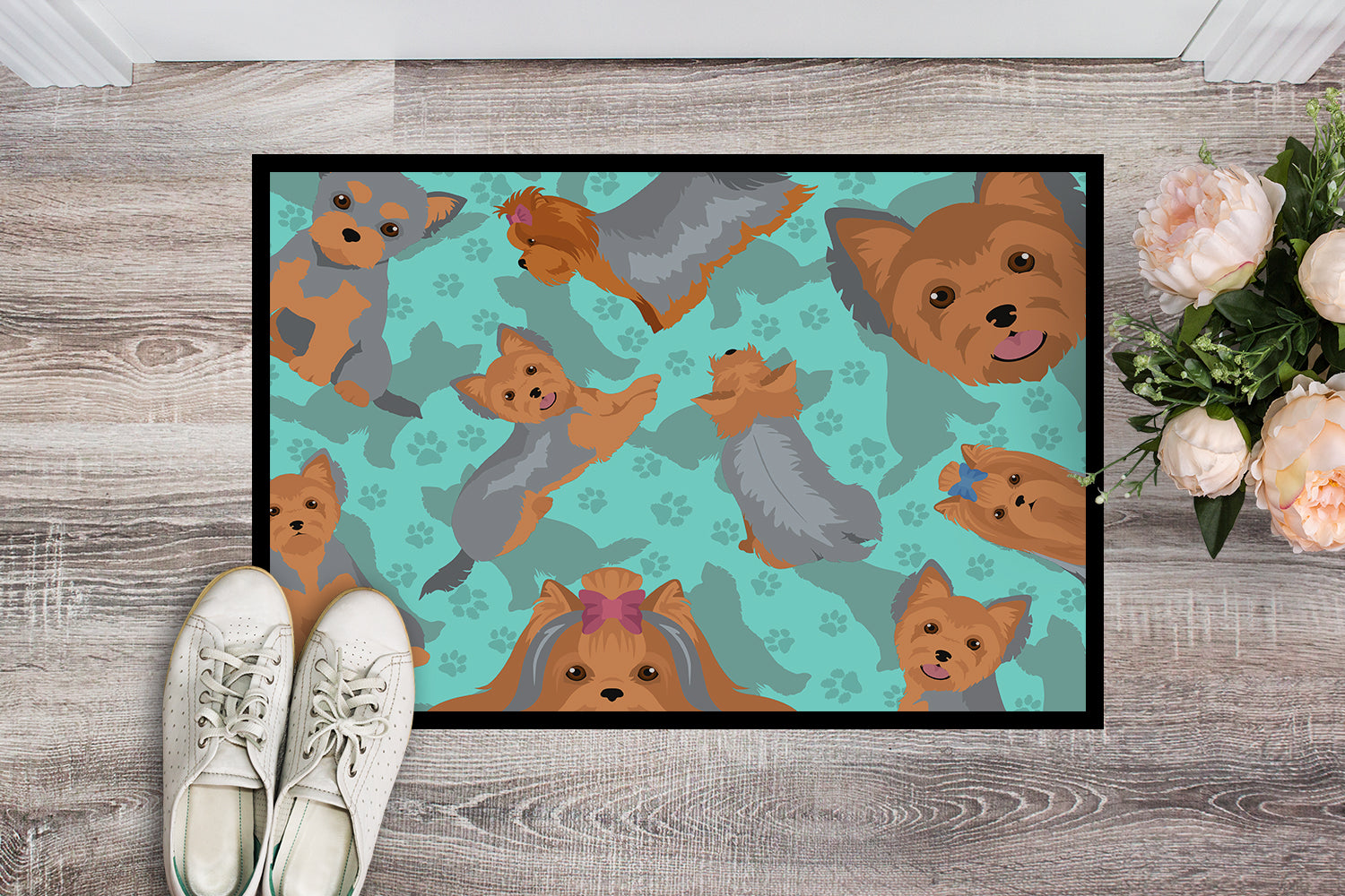 Buy this Blue and Tan Yorkie Indoor or Outdoor Mat 24x36