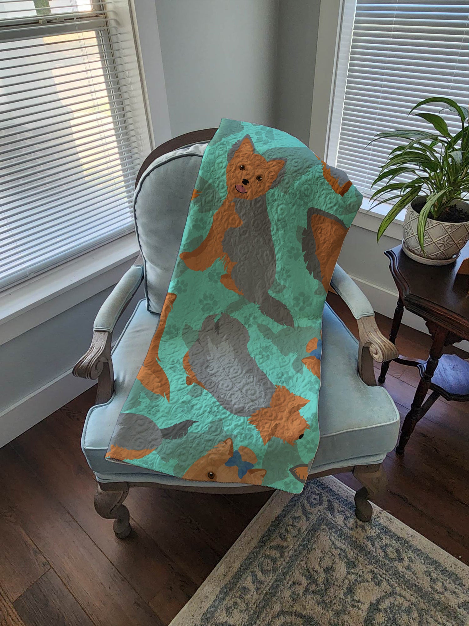 Blue and Tan Yorkie Quilted Blanket 50x60 - the-store.com