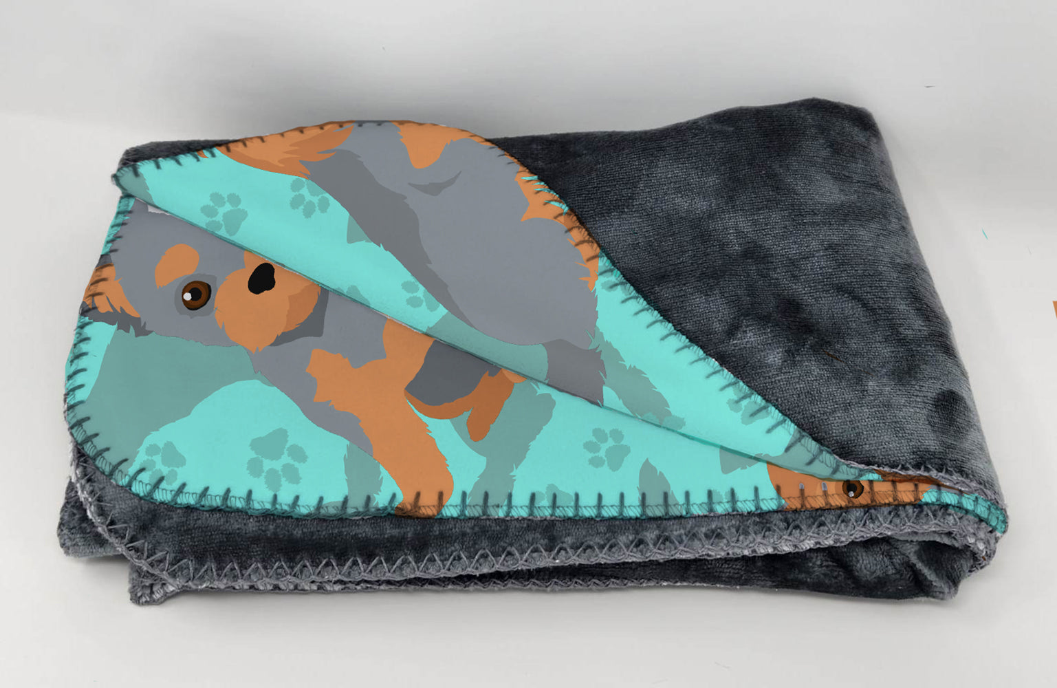 Blue and Tan Yorkie Soft Travel Blanket with Bag - the-store.com
