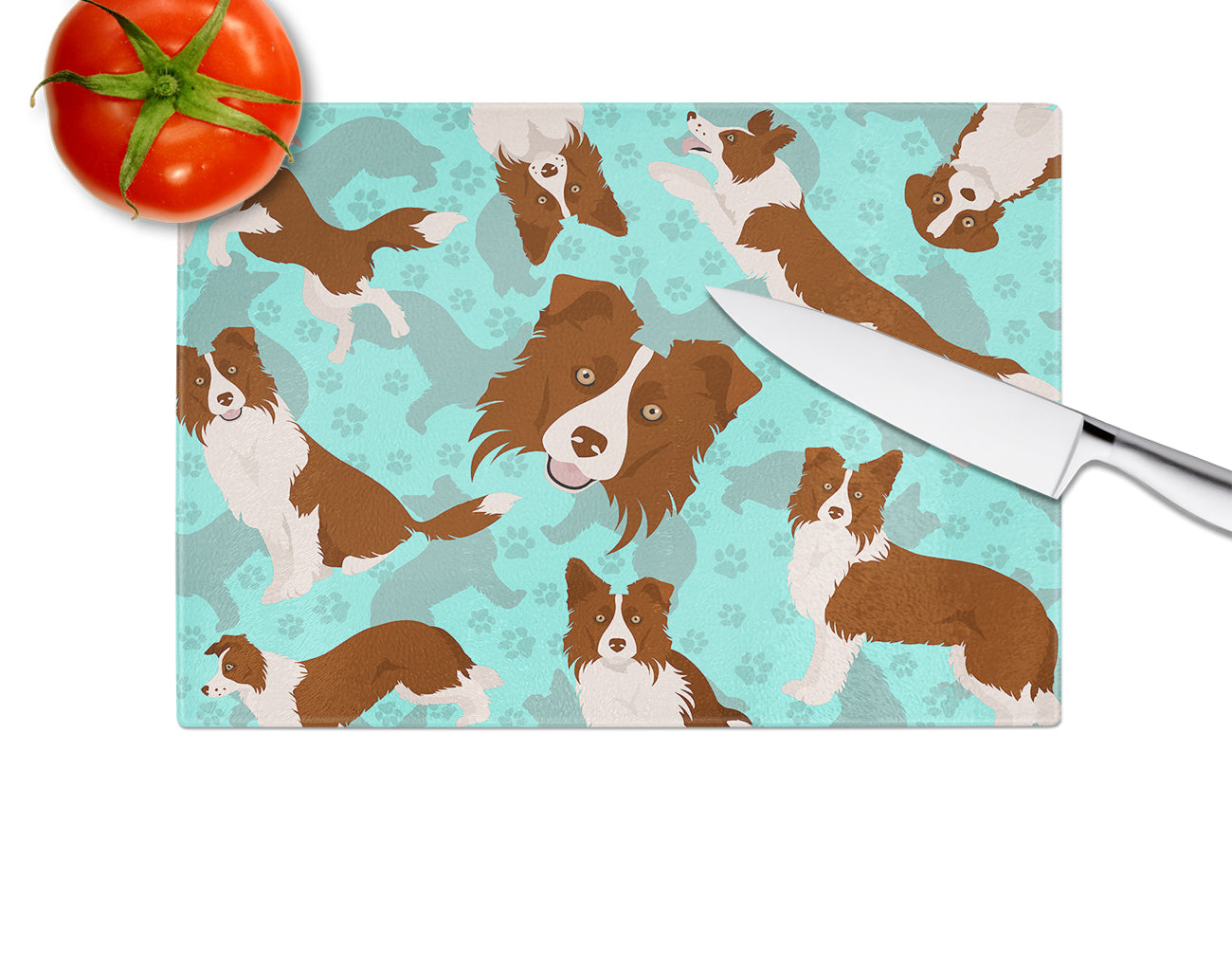 Red Border Collie Glass Cutting Board Large - the-store.com