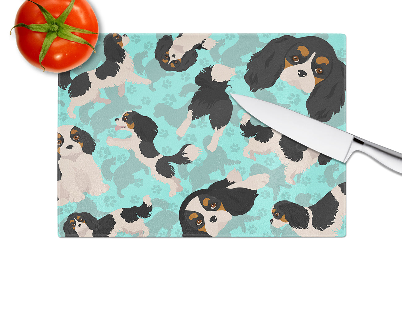 Tricolor Cavalier Spaniel Glass Cutting Board Large - the-store.com