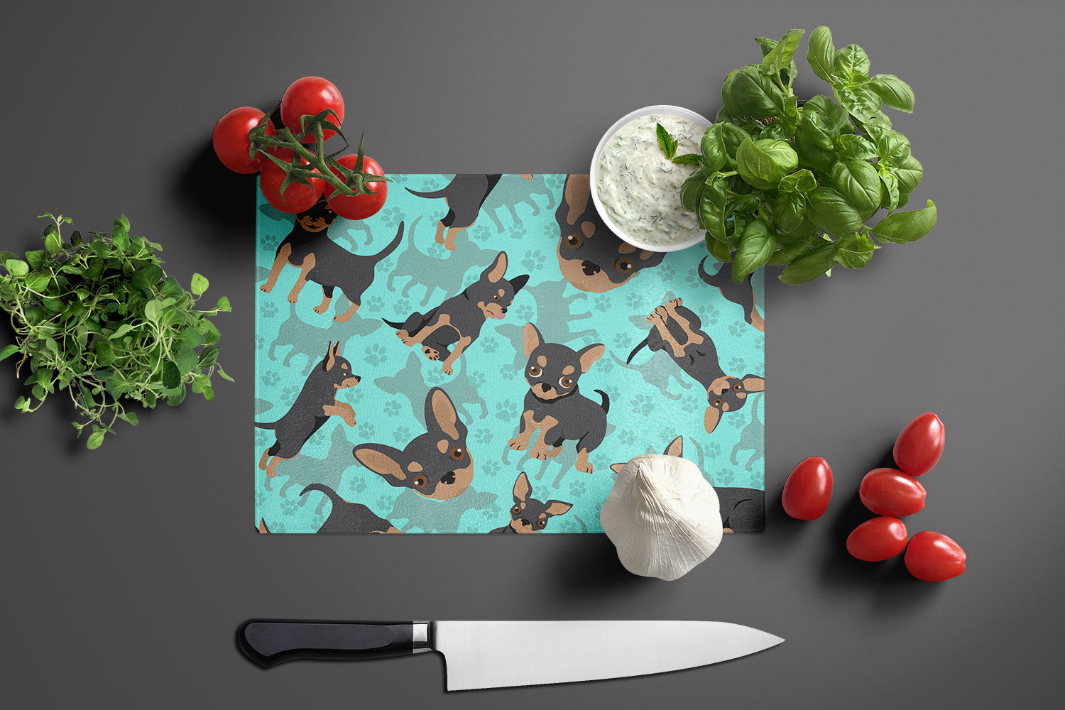 Black and Tan Chihuahua Glass Cutting Board Large - the-store.com