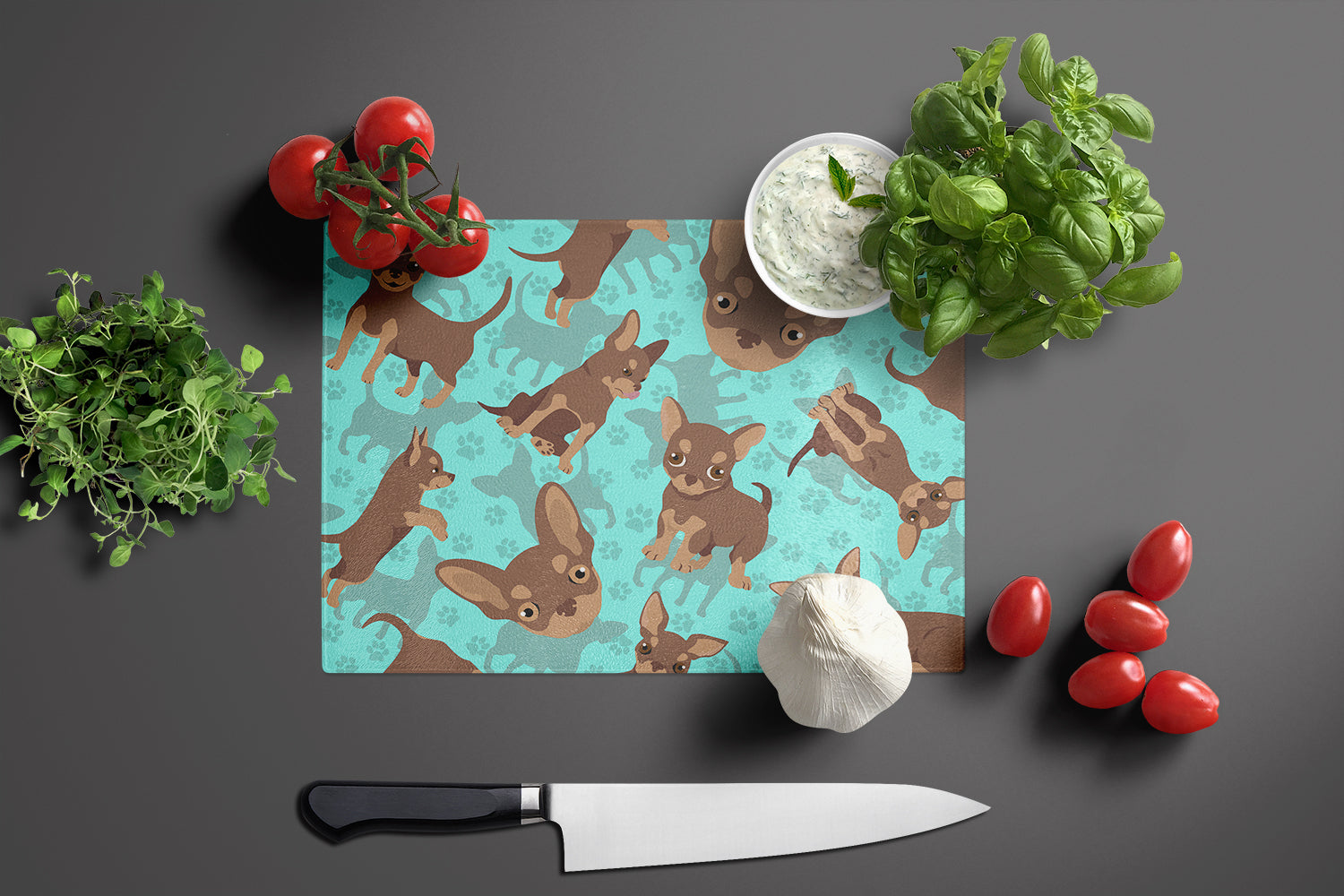 Chocolate Chihuahua Glass Cutting Board Large - the-store.com