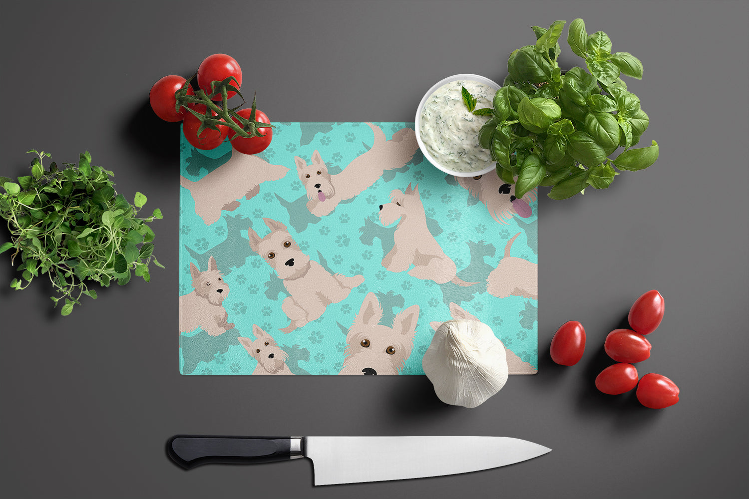 Wheaten Scottish Terrier Glass Cutting Board Large - the-store.com
