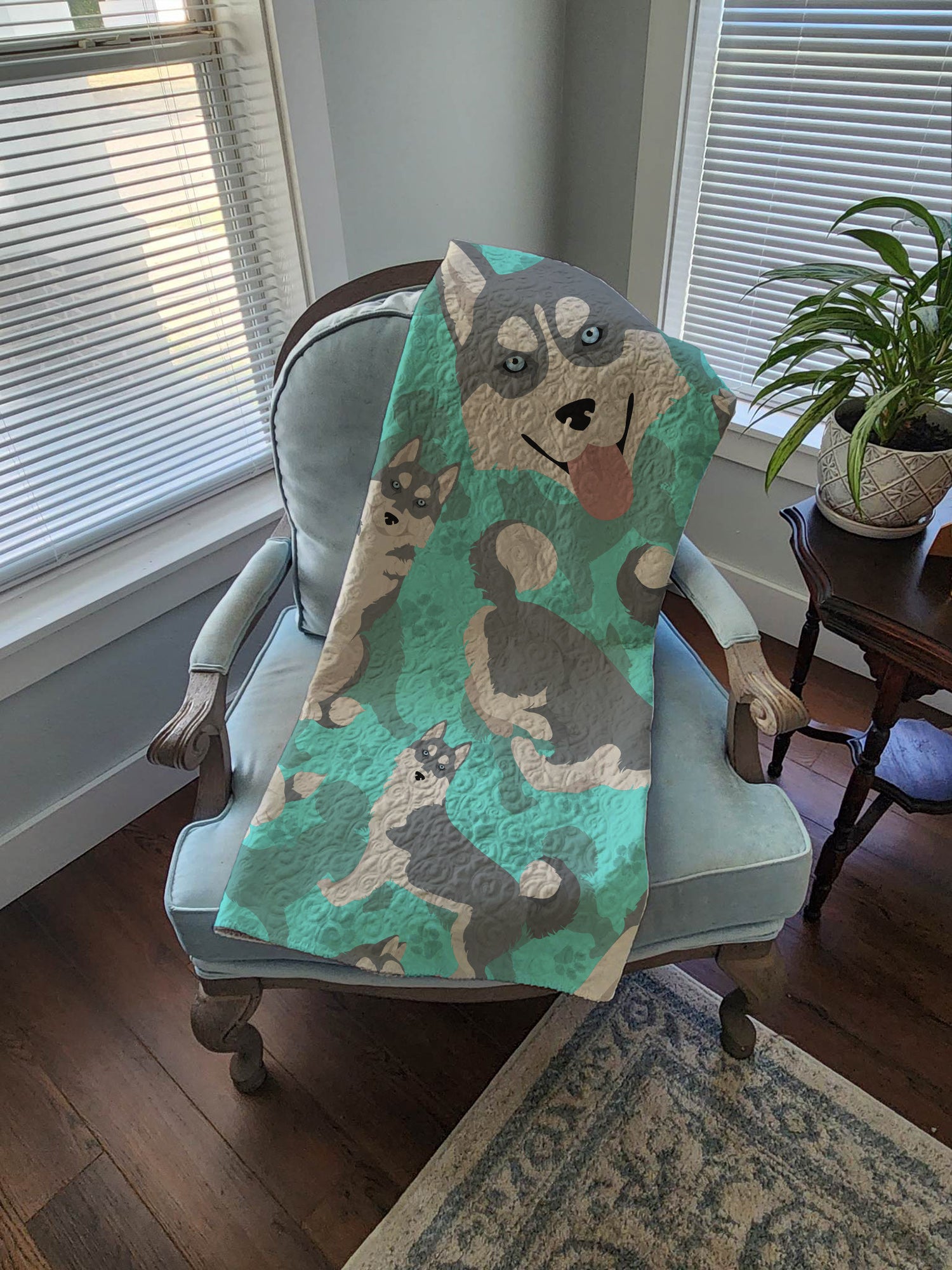 Grey Siberian Husky Quilted Blanket 50x60 - the-store.com