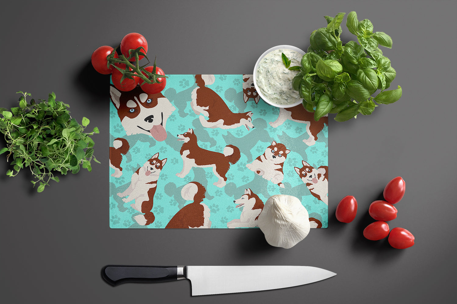 Red Siberian Husky Glass Cutting Board Large - the-store.com