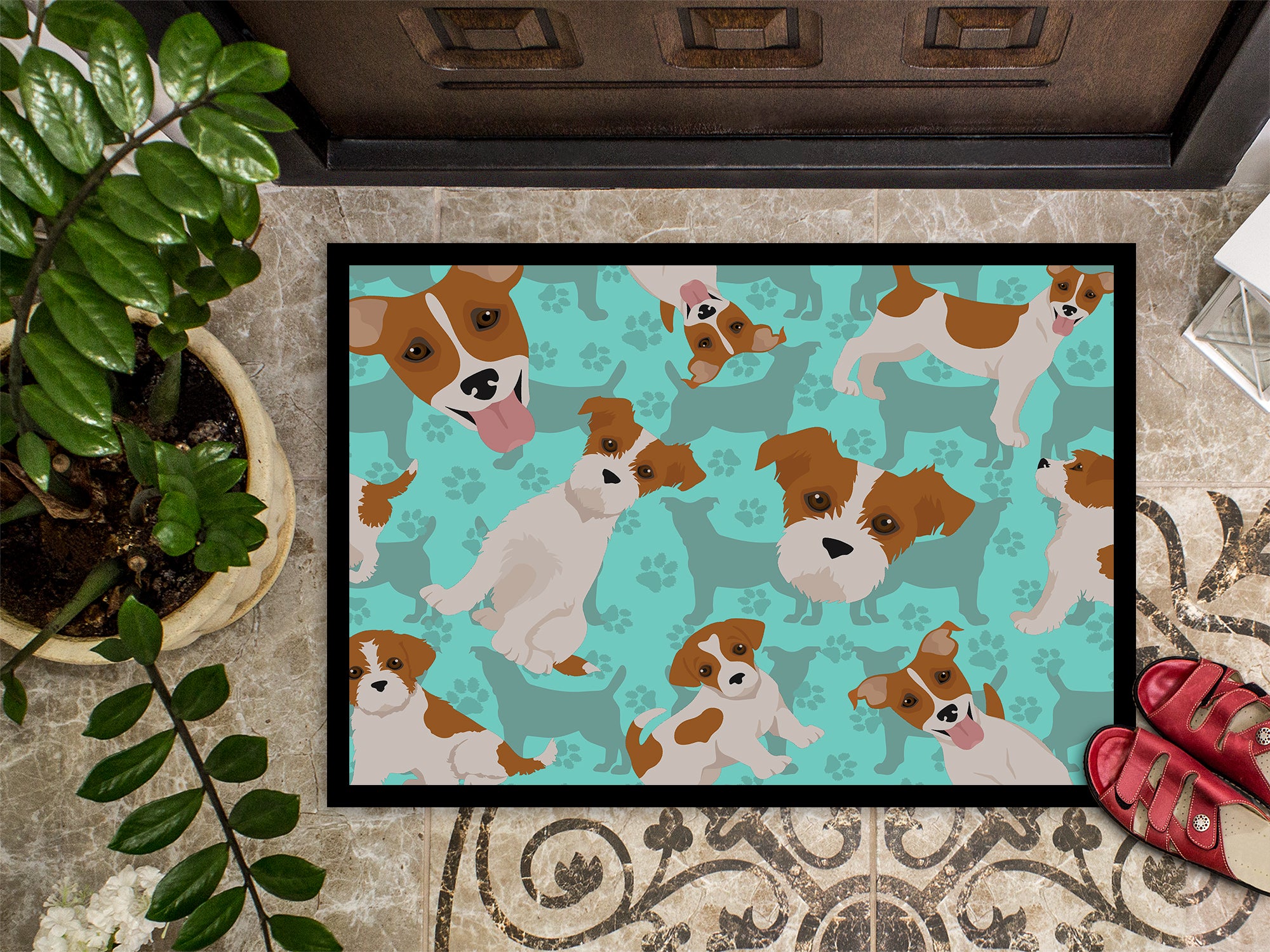Red and White Jack Russell Terrier Indoor or Outdoor Mat 24x36 - the-store.com