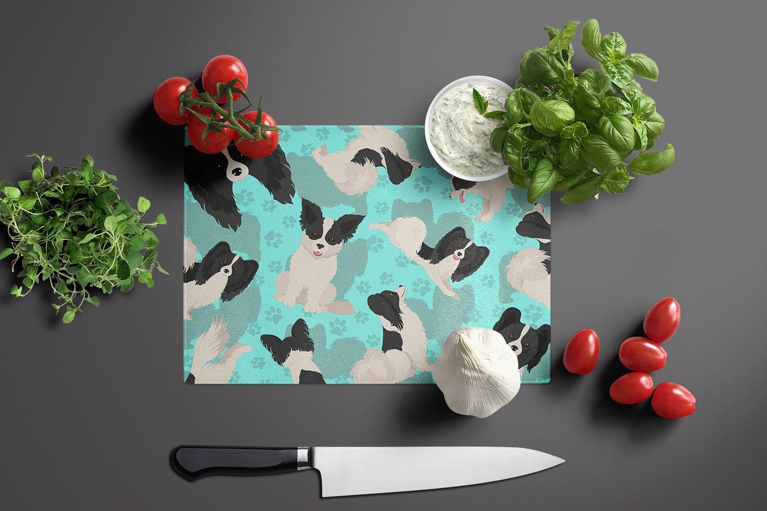 Black and Whtie Papillon Glass Cutting Board Large - the-store.com