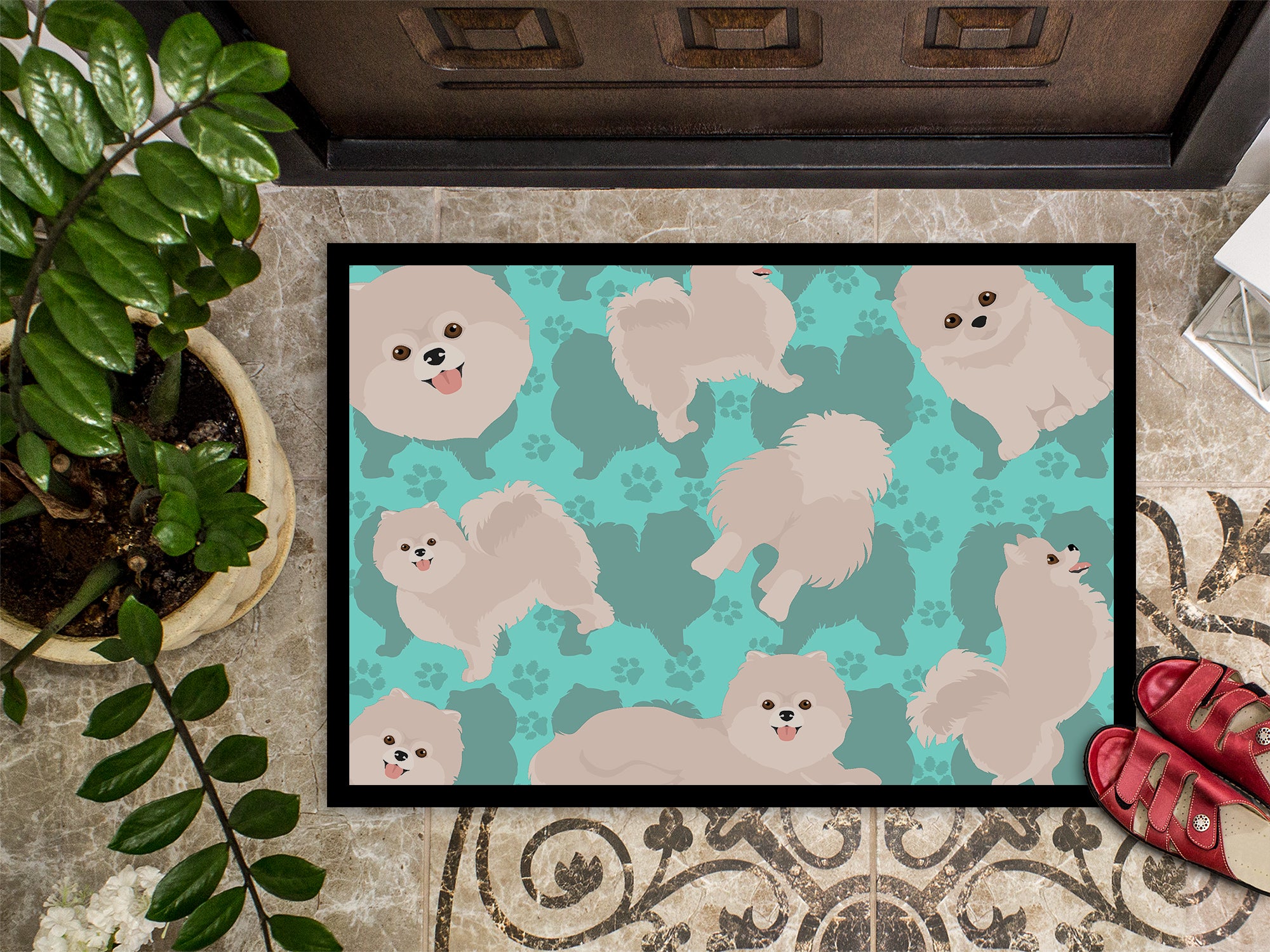 White Pomeranian Indoor or Outdoor Mat 24x36 - the-store.com