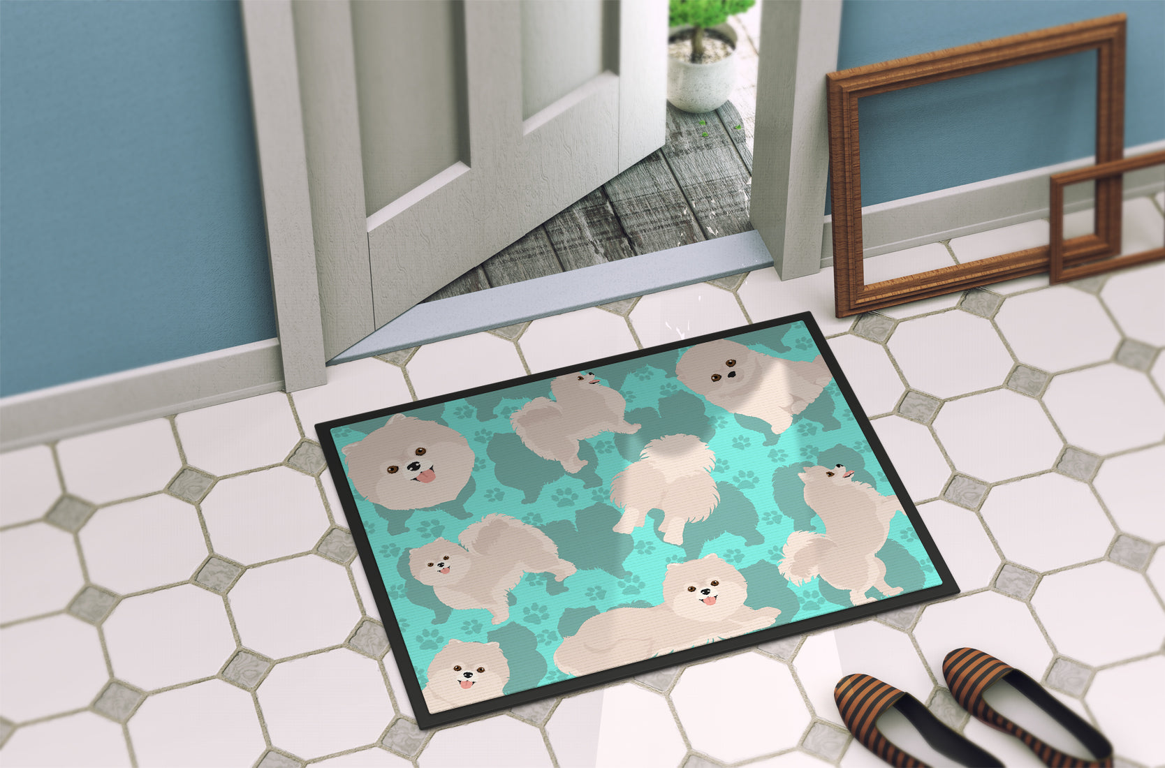 White Pomeranian Indoor or Outdoor Mat 24x36 - the-store.com