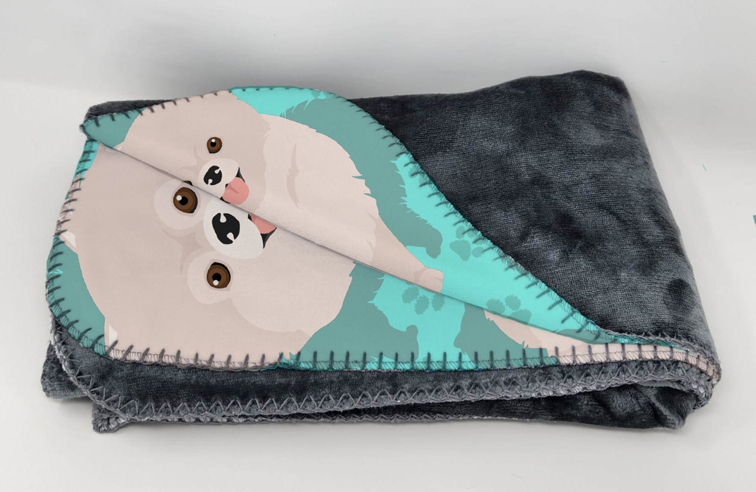 Buy this White Pomeranian Soft Travel Blanket with Bag
