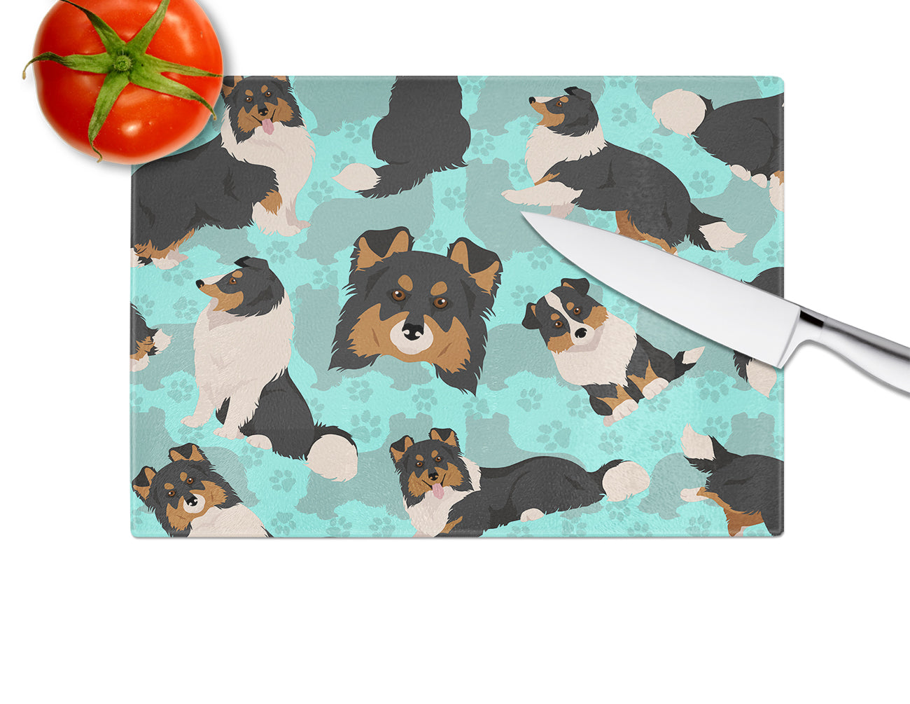 Tricolor Sheltie Glass Cutting Board Large - the-store.com