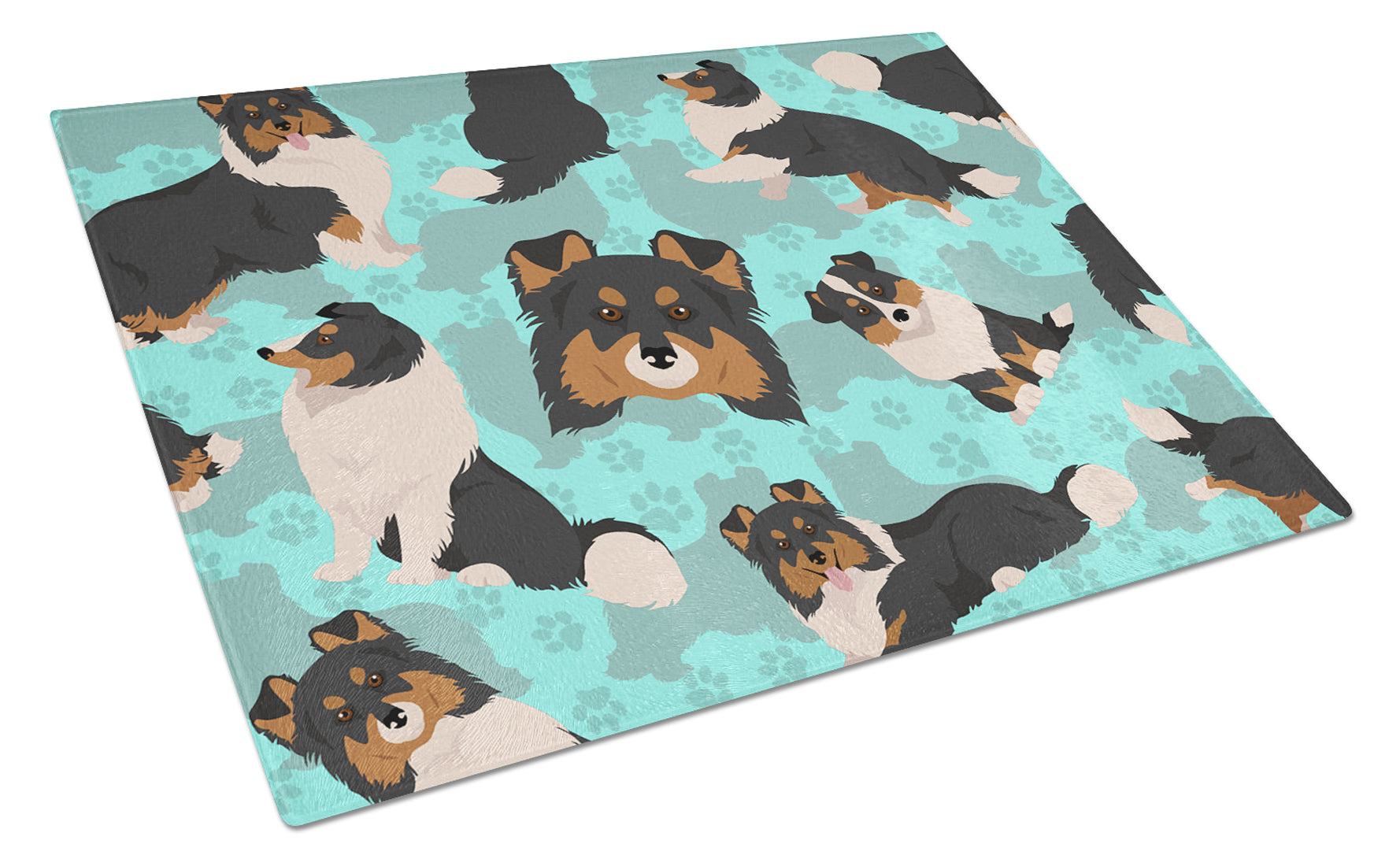 Buy this Tricolor Sheltie Glass Cutting Board Large