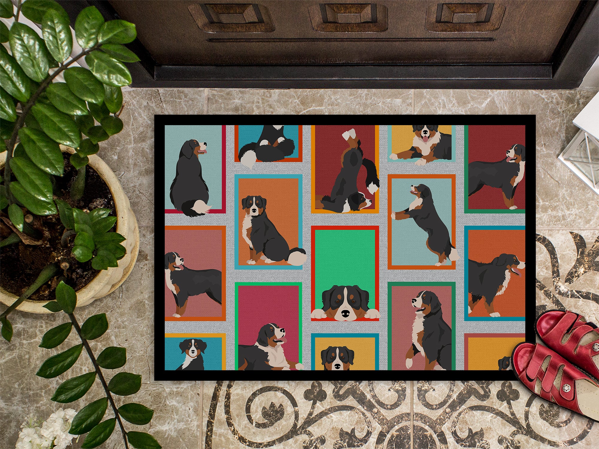 Lots of Bernese Mountain Dog Indoor or Outdoor Mat 18x27 - the-store.com