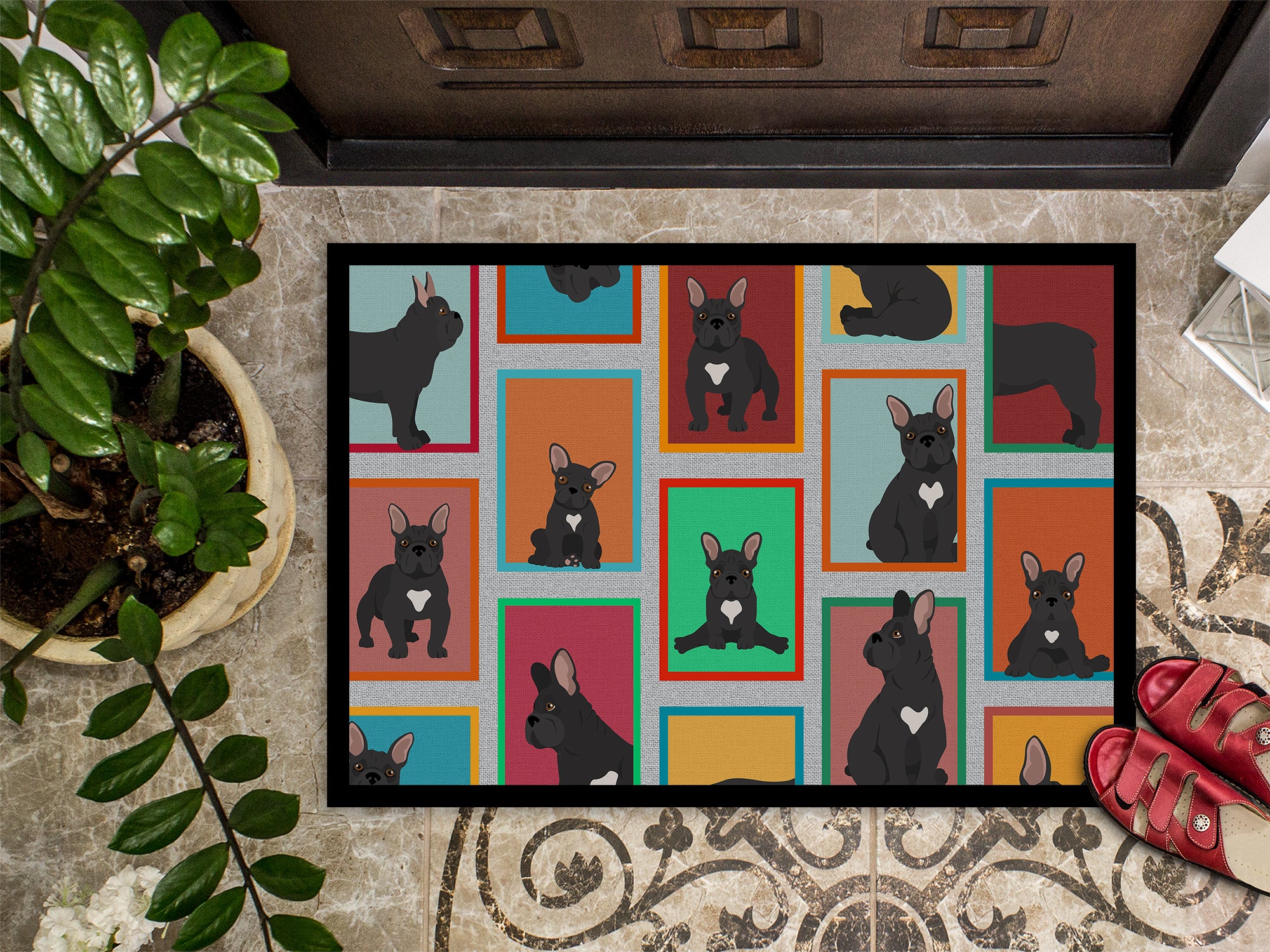 Lots of Black French Bulldog Indoor or Outdoor Mat 24x36 - the-store.com