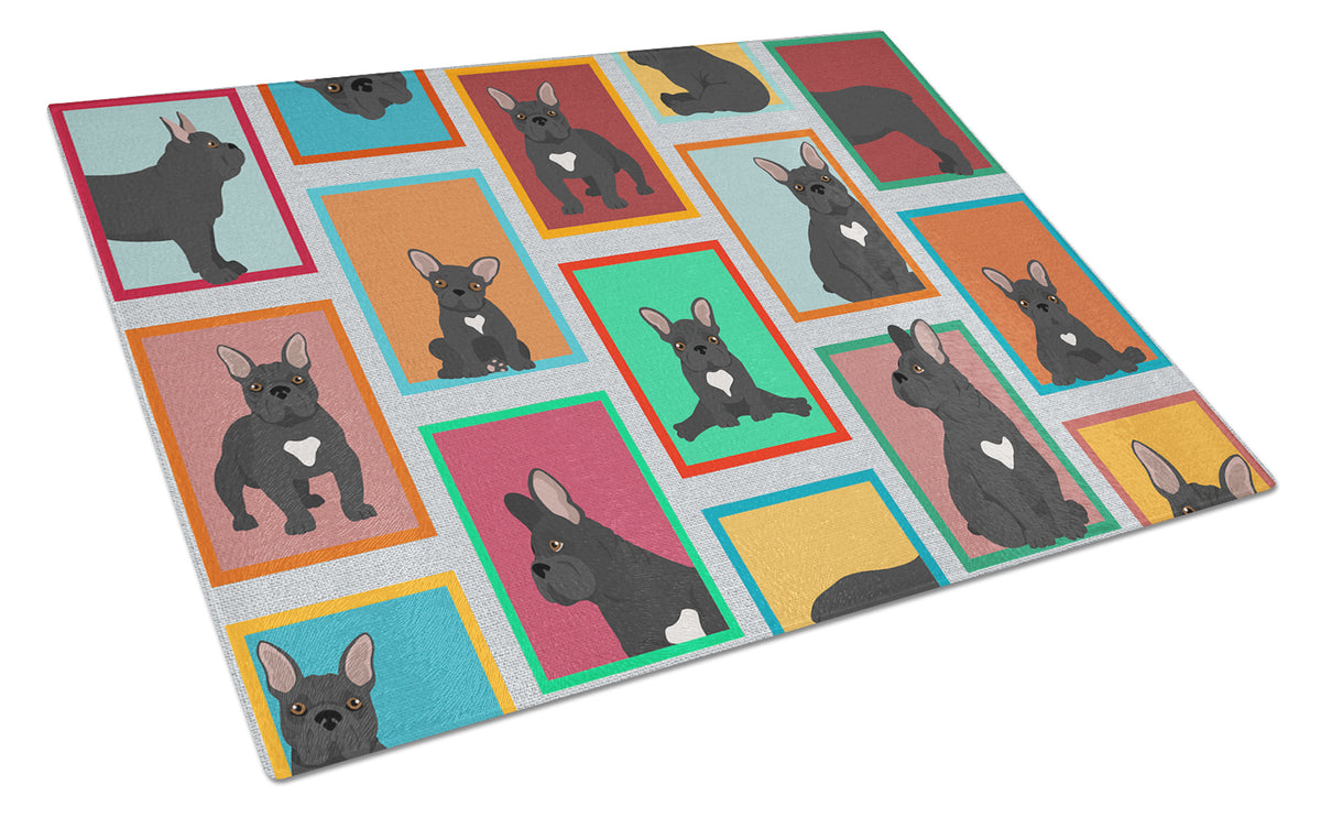 Buy this Lots of Black French Bulldog Glass Cutting Board Large