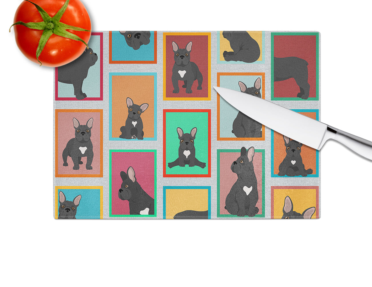Lots of Black French Bulldog Glass Cutting Board Large - the-store.com