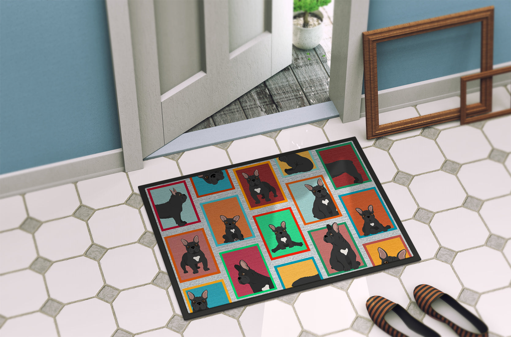 Lots of Black French Bulldog Indoor or Outdoor Mat 18x27 - the-store.com