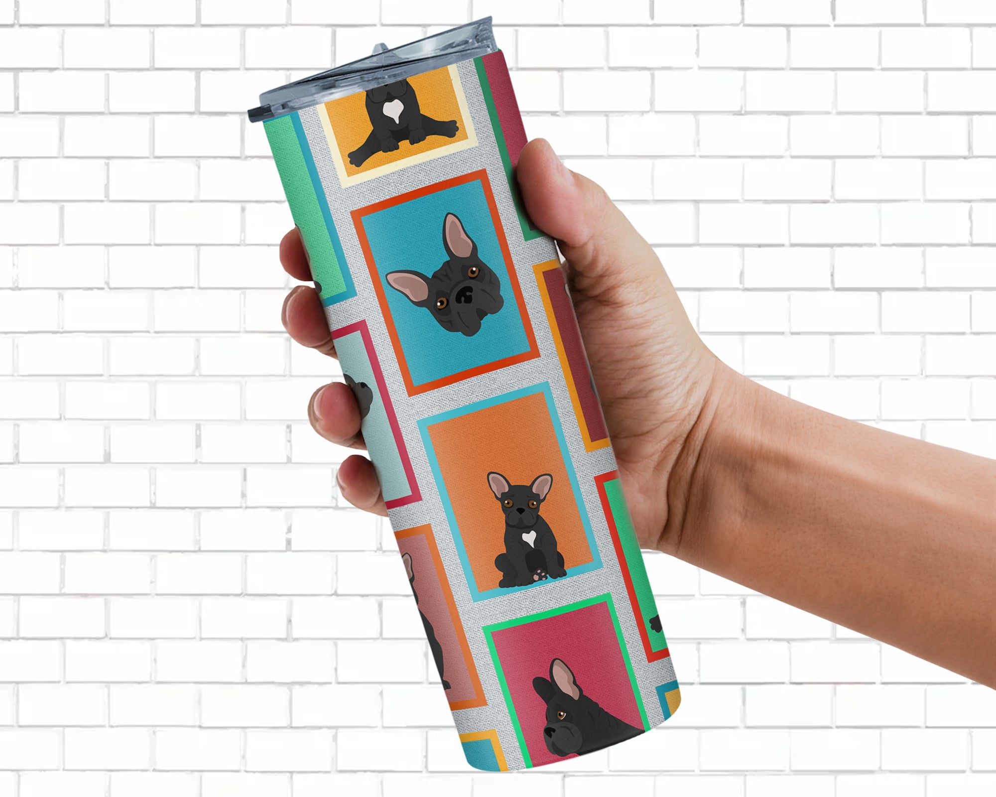 Lots of Black French Bulldog Stainless Steel 20 oz Skinny Tumbler - the-store.com