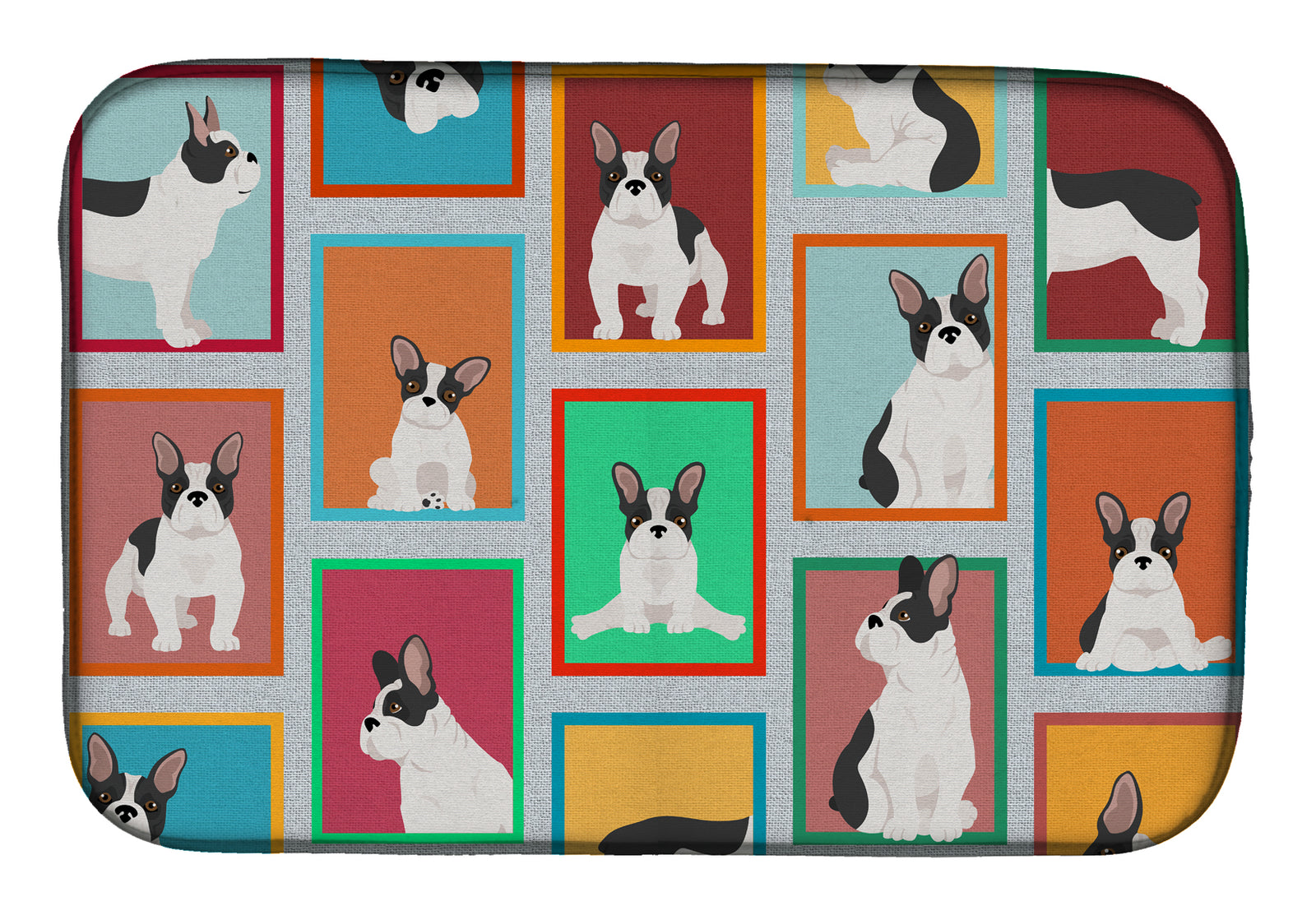 Lots of Black and White French Bulldog Dish Drying Mat  the-store.com.