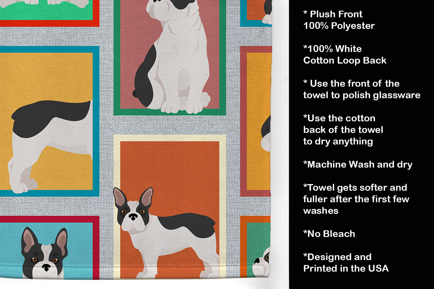 Lots of Black and White French Bulldog Kitchen Towel - the-store.com