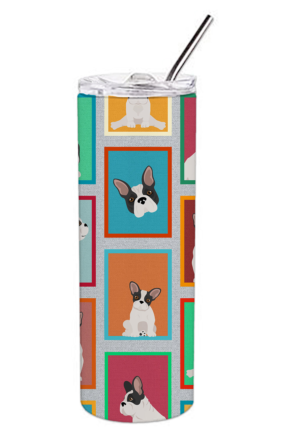 Lots of Black and White French Bulldog Stainless Steel 20 oz Skinny Tumbler - the-store.com