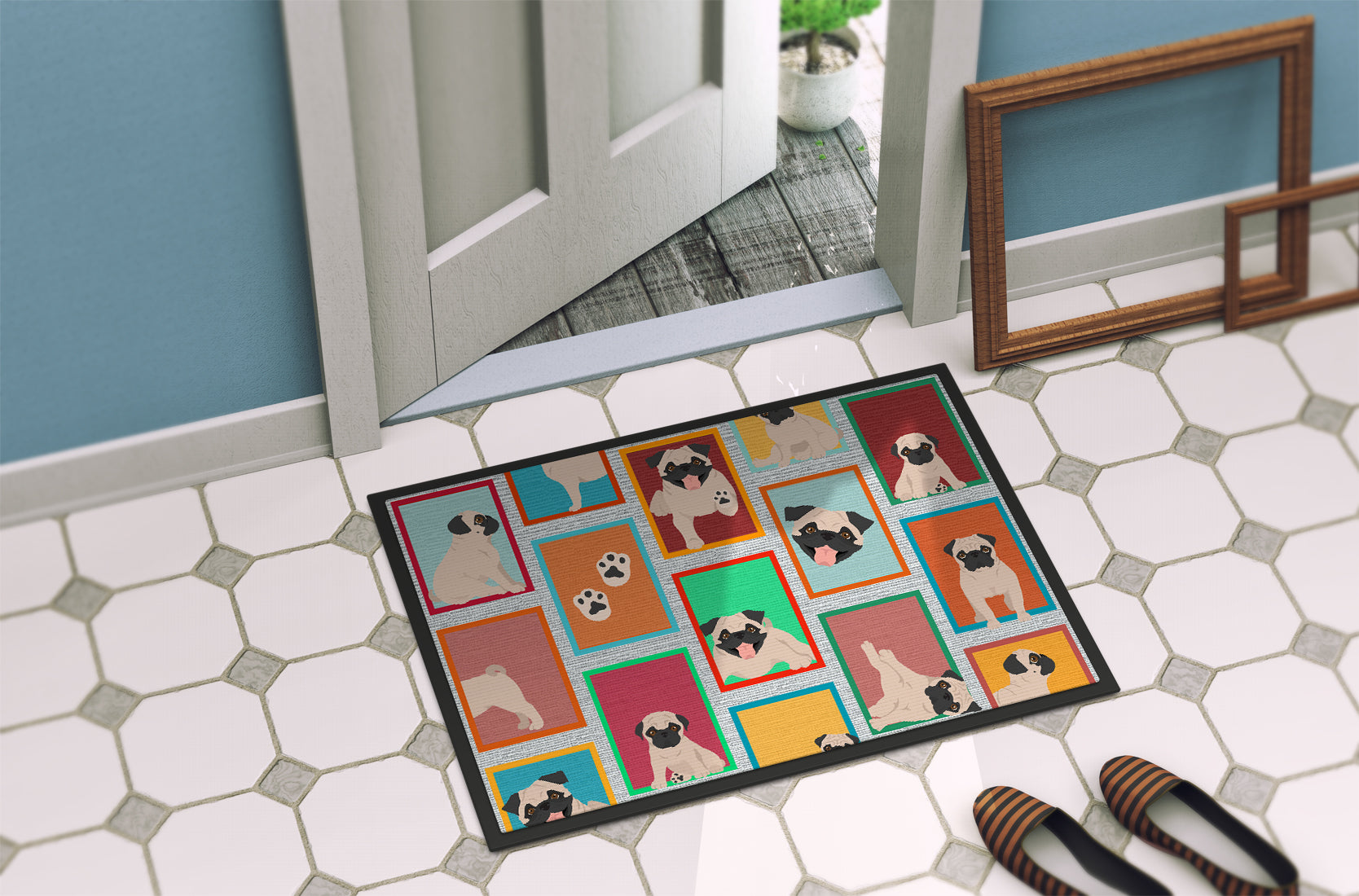 Lots of Fawn Pug Indoor or Outdoor Mat 24x36 - the-store.com