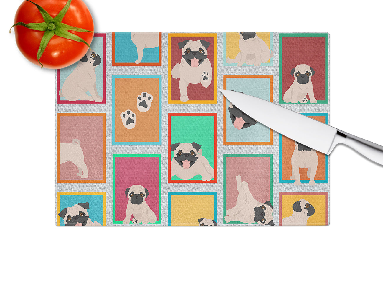 Lots of Fawn Pug Glass Cutting Board Large - the-store.com