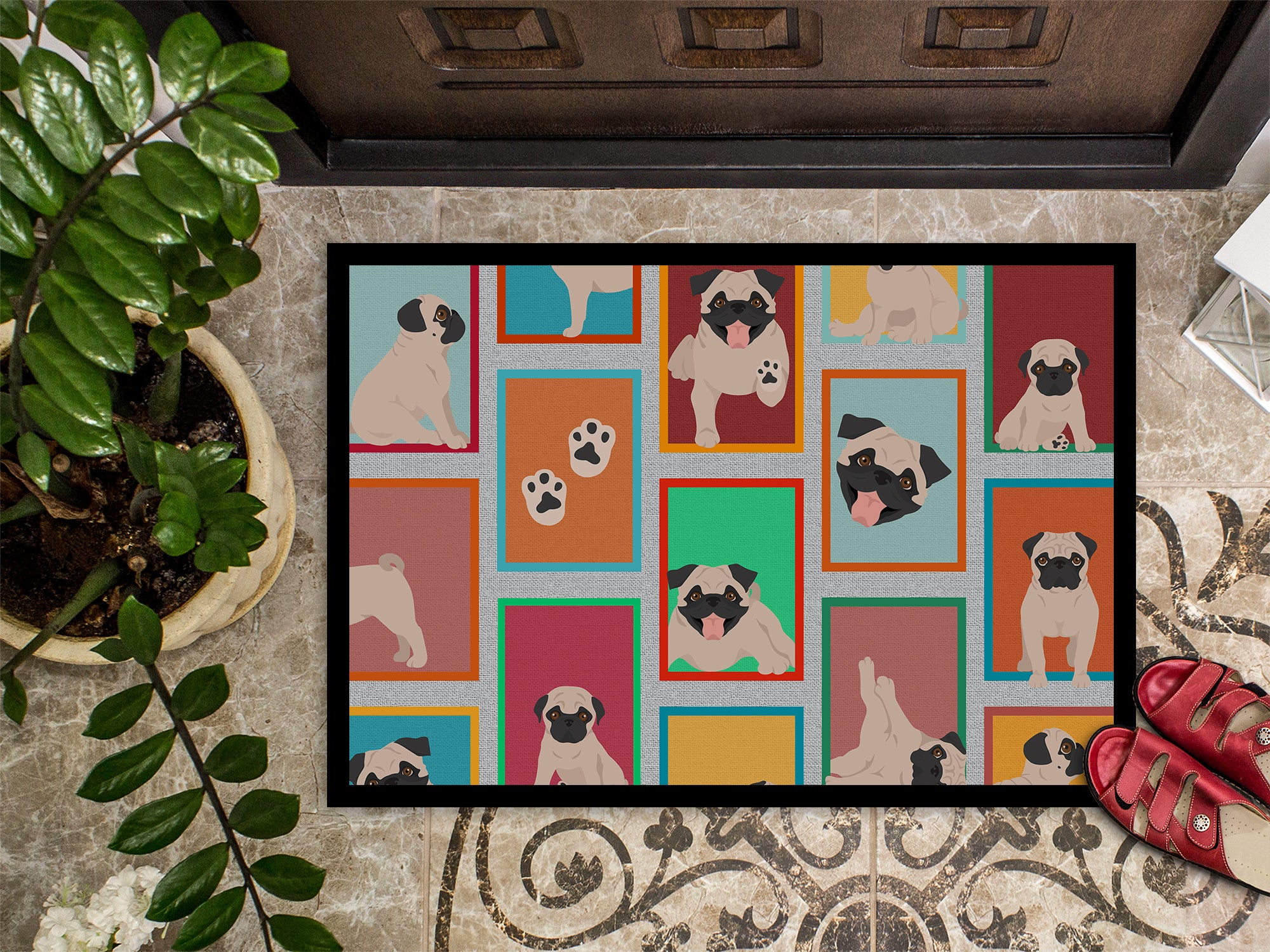Lots of Fawn Pug Indoor or Outdoor Mat 18x27 - the-store.com