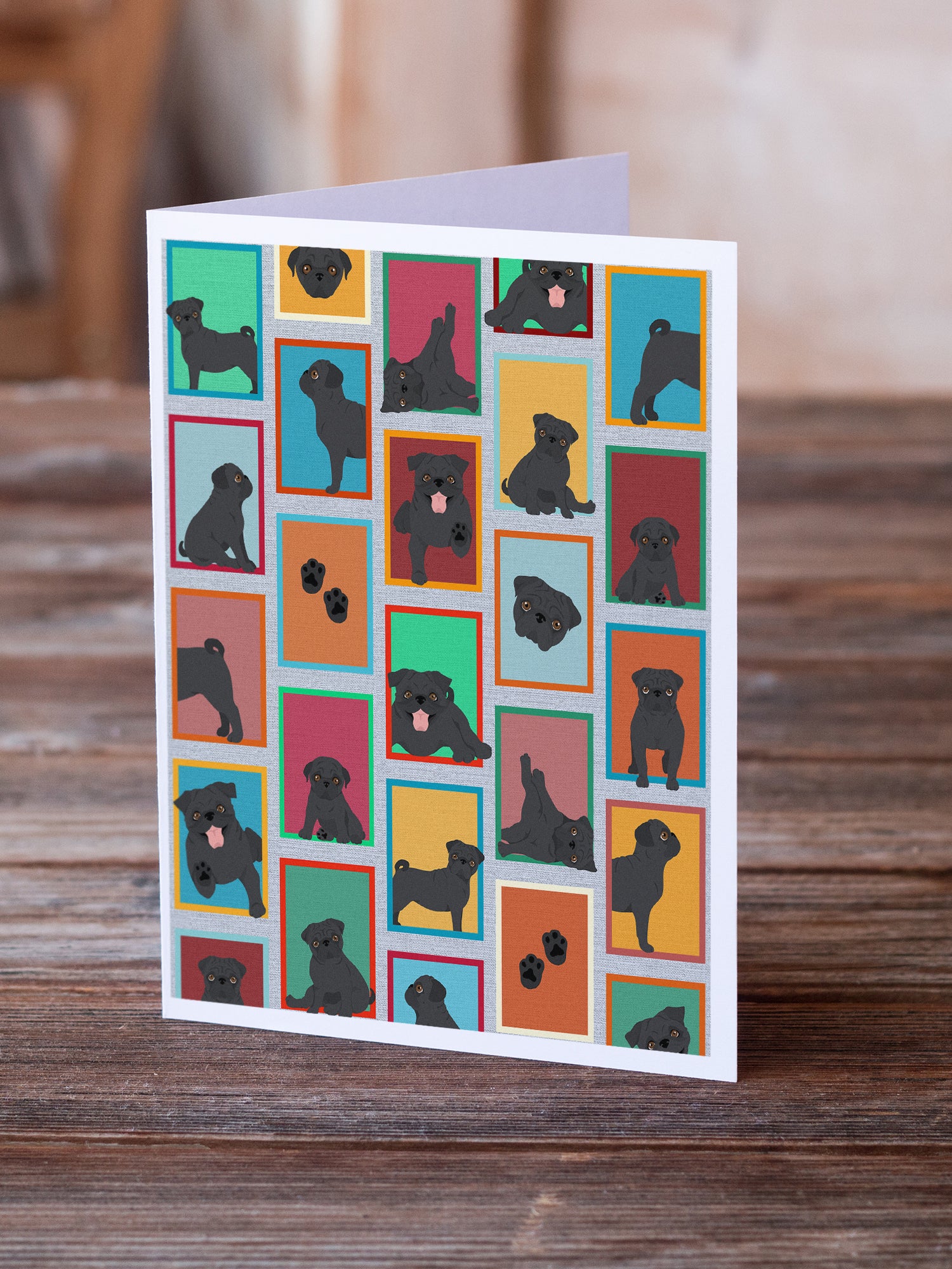 Lots of Black Pug Greeting Cards and Envelopes Pack of 8 - the-store.com