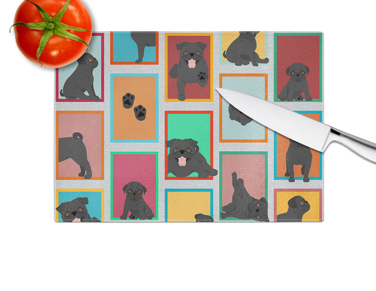 Lots of Black Pug Glass Cutting Board Large - the-store.com