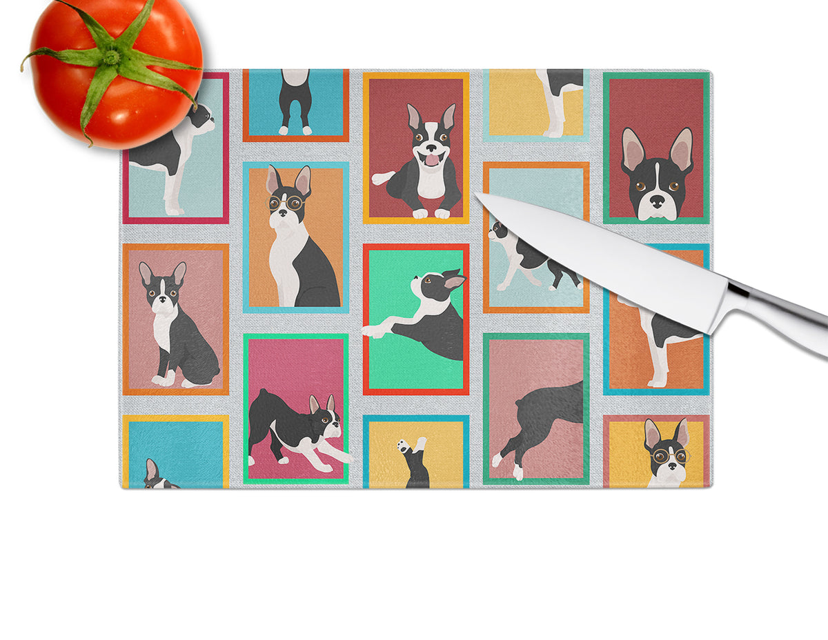 Caroline's Treasures Lots of Boston Terrier Glass Cutting Boards – Durable, Decorative Kitchen Art Large